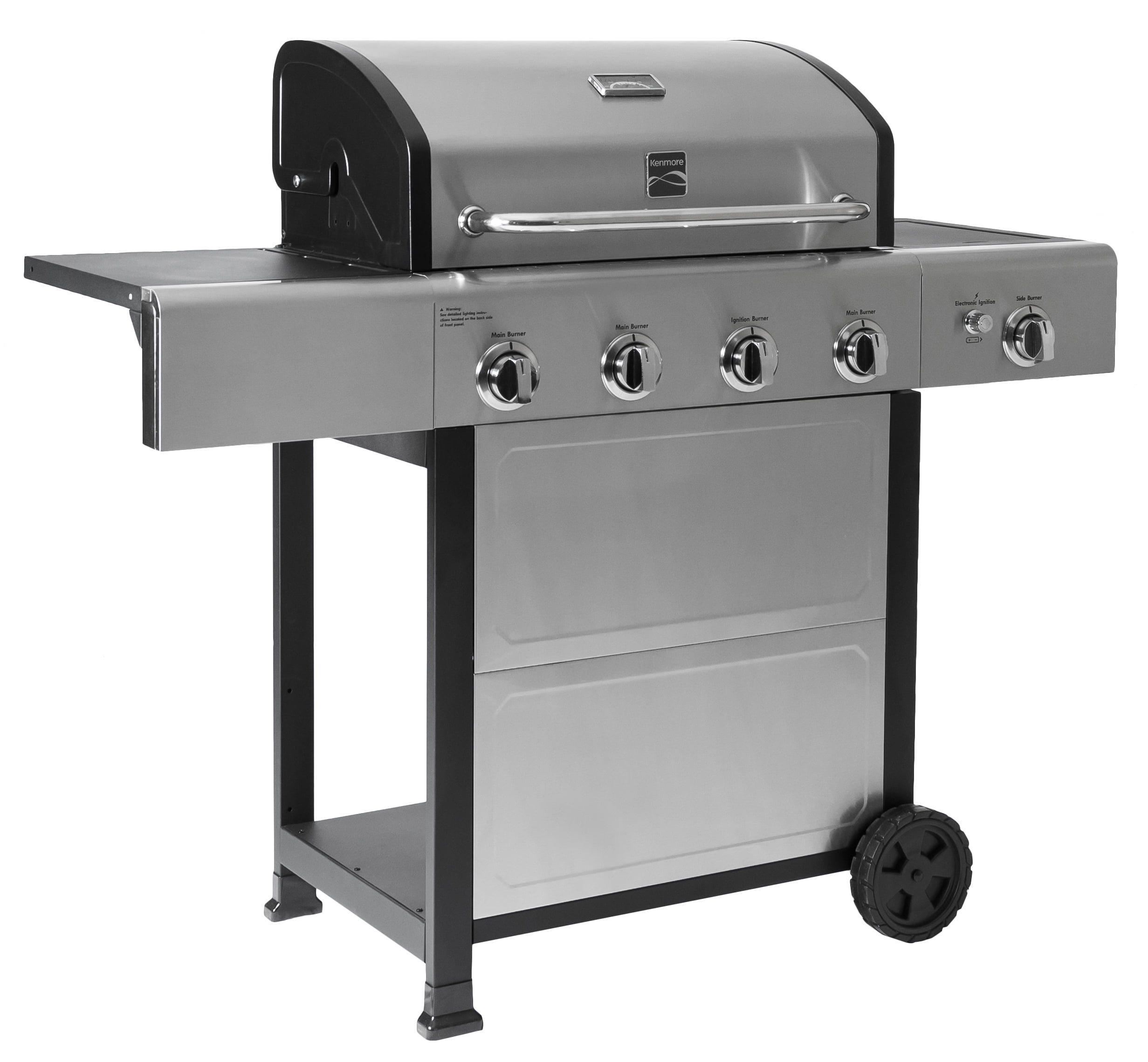 Kenmore 4-Burner Outdoor Propane Gas Grill with Side Burner, Open Cart, Stainless Steel - Image 8