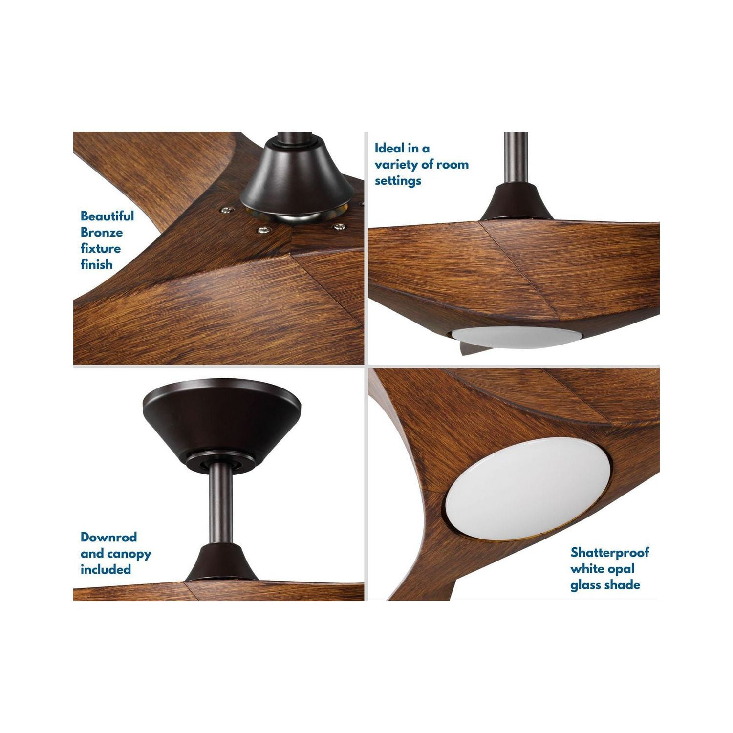 Ryne Collection 52" 3-Blade Woodgrain LED Transitional Indoor/Outdoor DC Ceiling Fan - Image 11