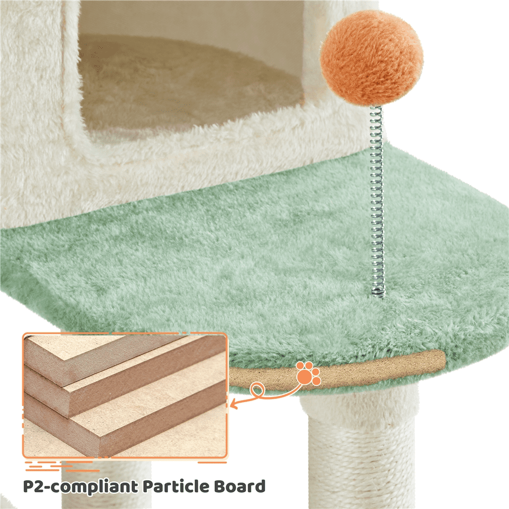 Alden Design 65″ Tall Cat Tree Paw-Shaped Play Tower for Small/Medium Cats, Beige - Image 2