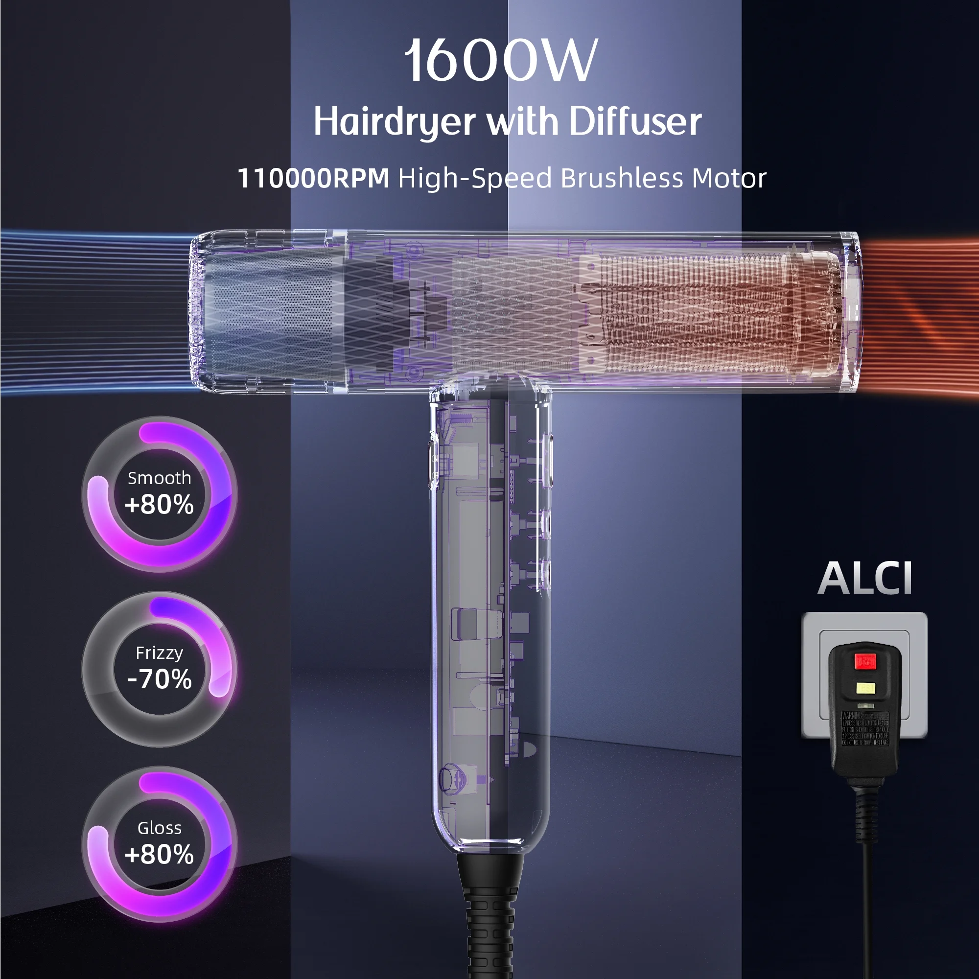 SKIMI Ionic Hair Dryer, Black Blow Dryer, High Speed Hair Dryer with Diffuser, Negative Ionic - Image 7