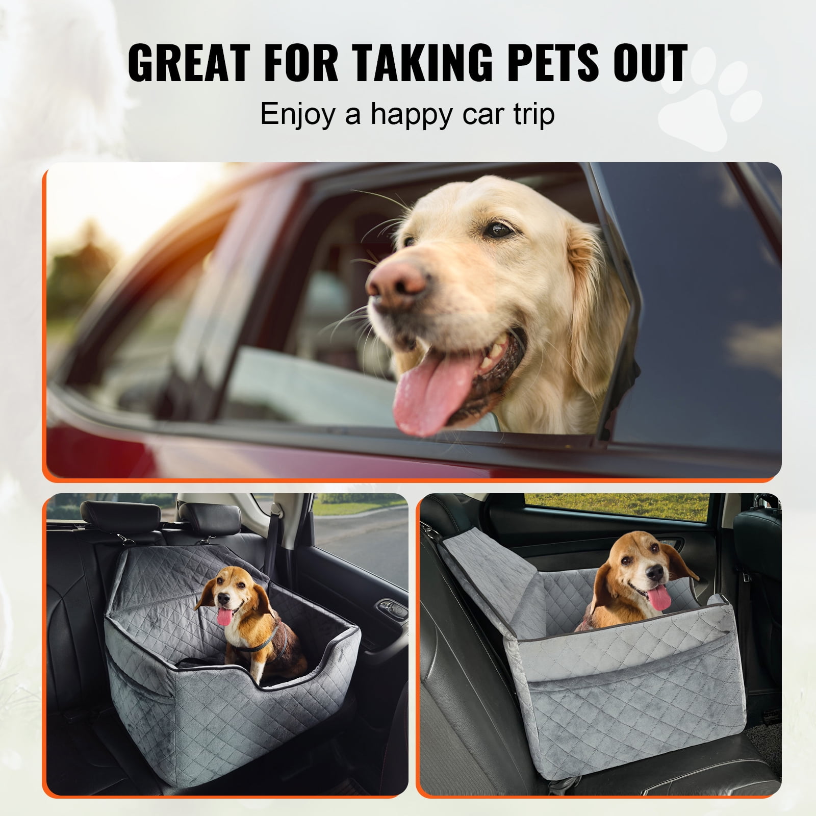 KFFKFF Canine Auto Seat, Medium & Large Dog Booster with Storage, Safety Leash Clip, Sponge Support, Pet Car Bed for Dogs up to 55 lbs, Gray - Image 7