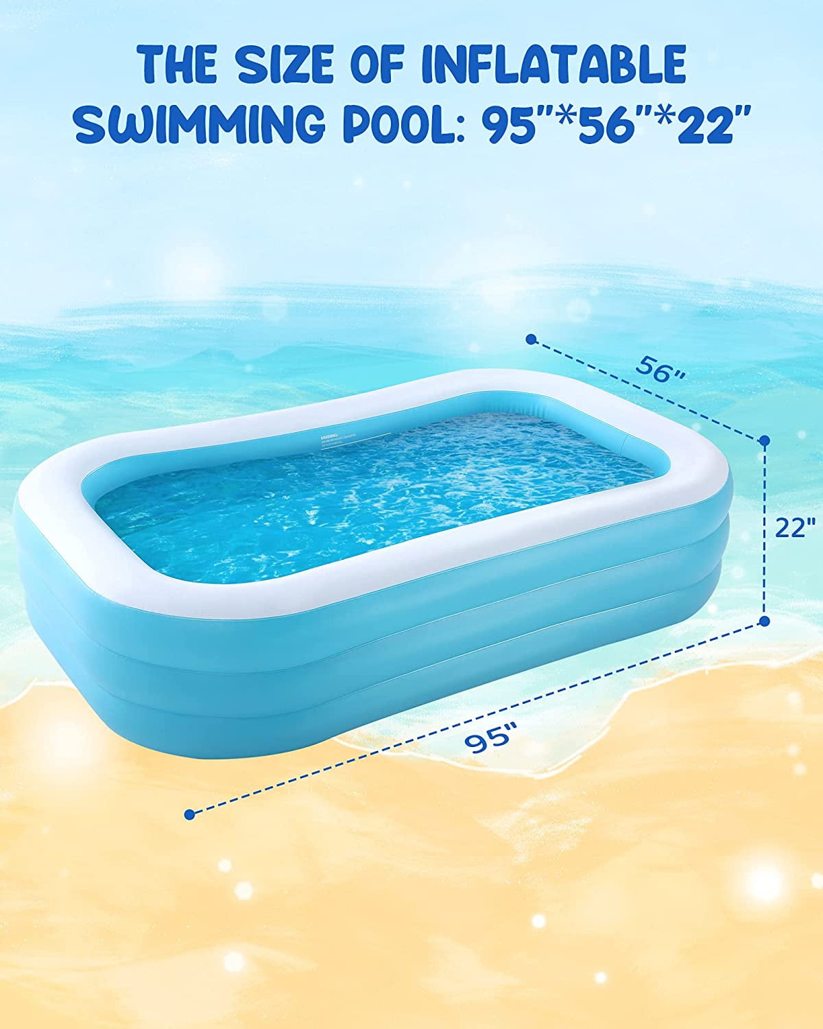 Naipo 95In Inflatable Swimming Pool Family Inflatable Pool Full-Sized Blow Up Pool Square Easy Set 95''*56''*22'' For Summer Play - Image 5