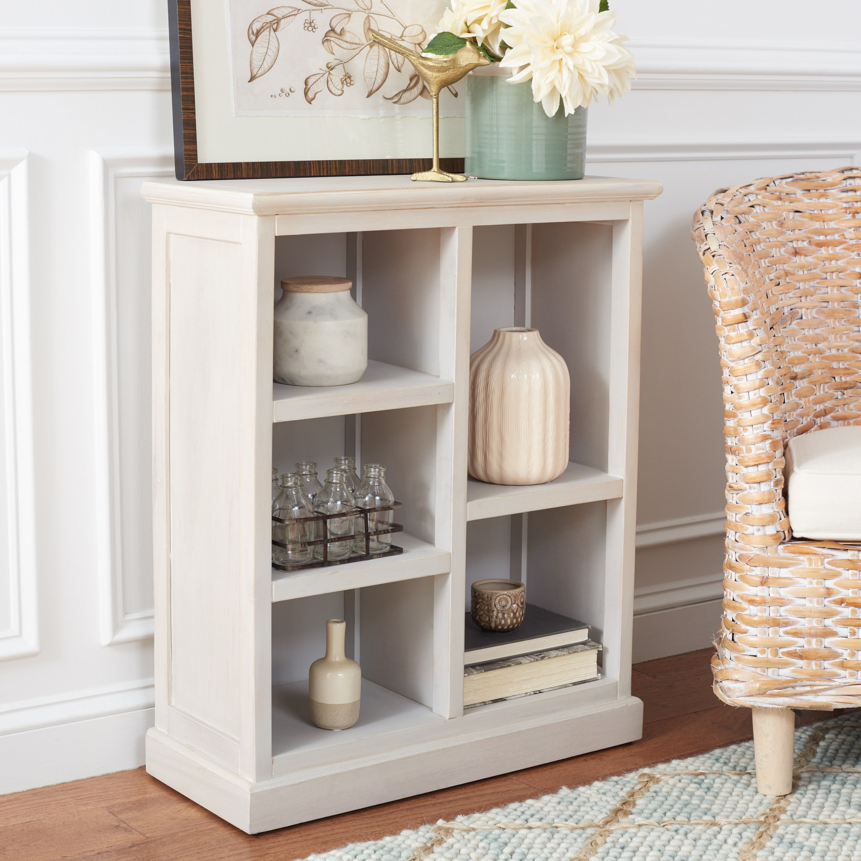 SAFAVIEH Maralah Country Transitional Bookcase with 5 Shelves, White Wash (25 in. W x 10.6 in. D x 30.1 in. H) - Image 4