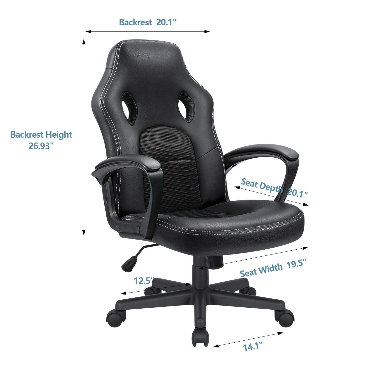 Vineego High Back Office Chair Faux Leather Gaming Racing Chair Ergonomic Adjustable Swivel Executive Chair, Black - Image 11