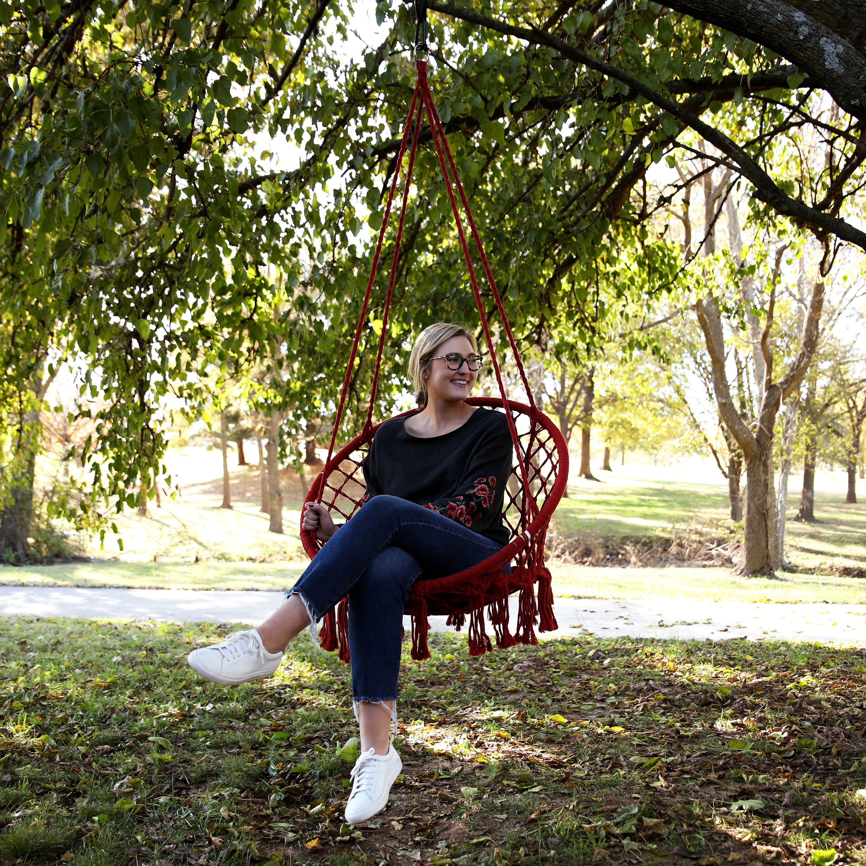 Equip Macrame Outdoor Hammock Chair, Cotton Polyester Blend Red, Size 47” H x 24” W, Weight Capacity 250 lb. - Image 8
