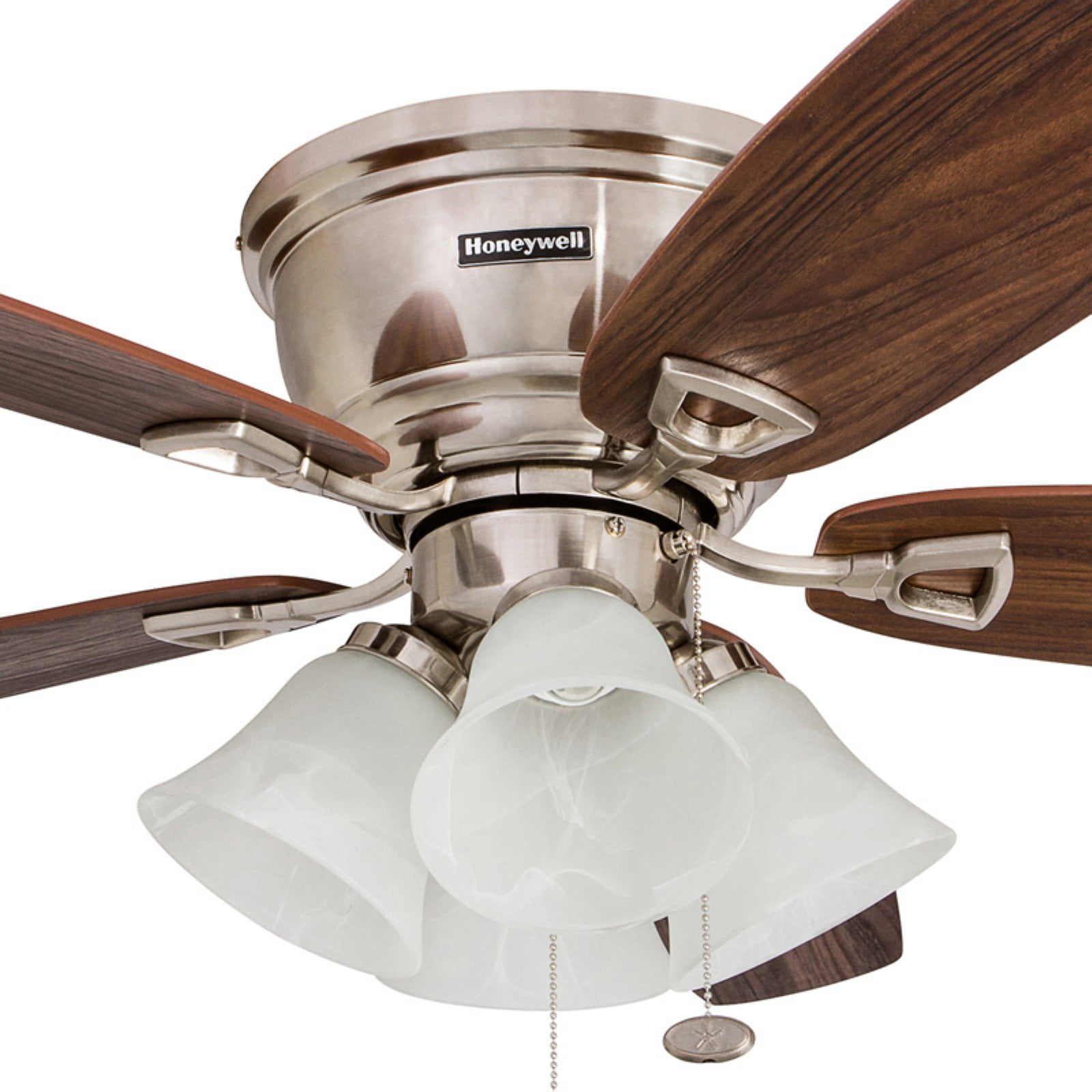 52" Honeywell Glen Alden Brushed Nickel Hugger Ceiling Fan with 4 Light - Image 8