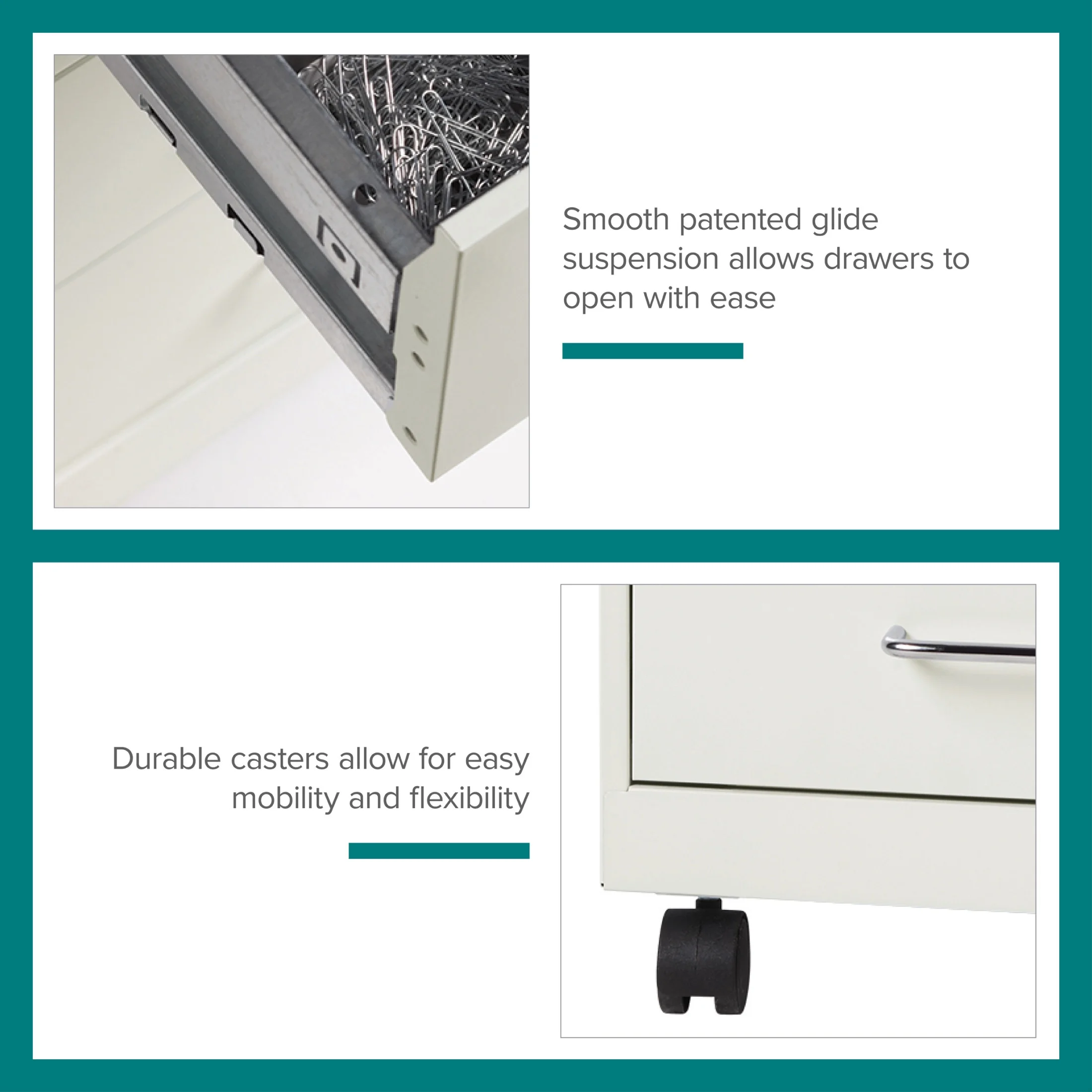 Space Solutions 18" Deep 4 Drawer Metal Mobile Organizer, 4 Box Drawers, Locking, White - Image 3