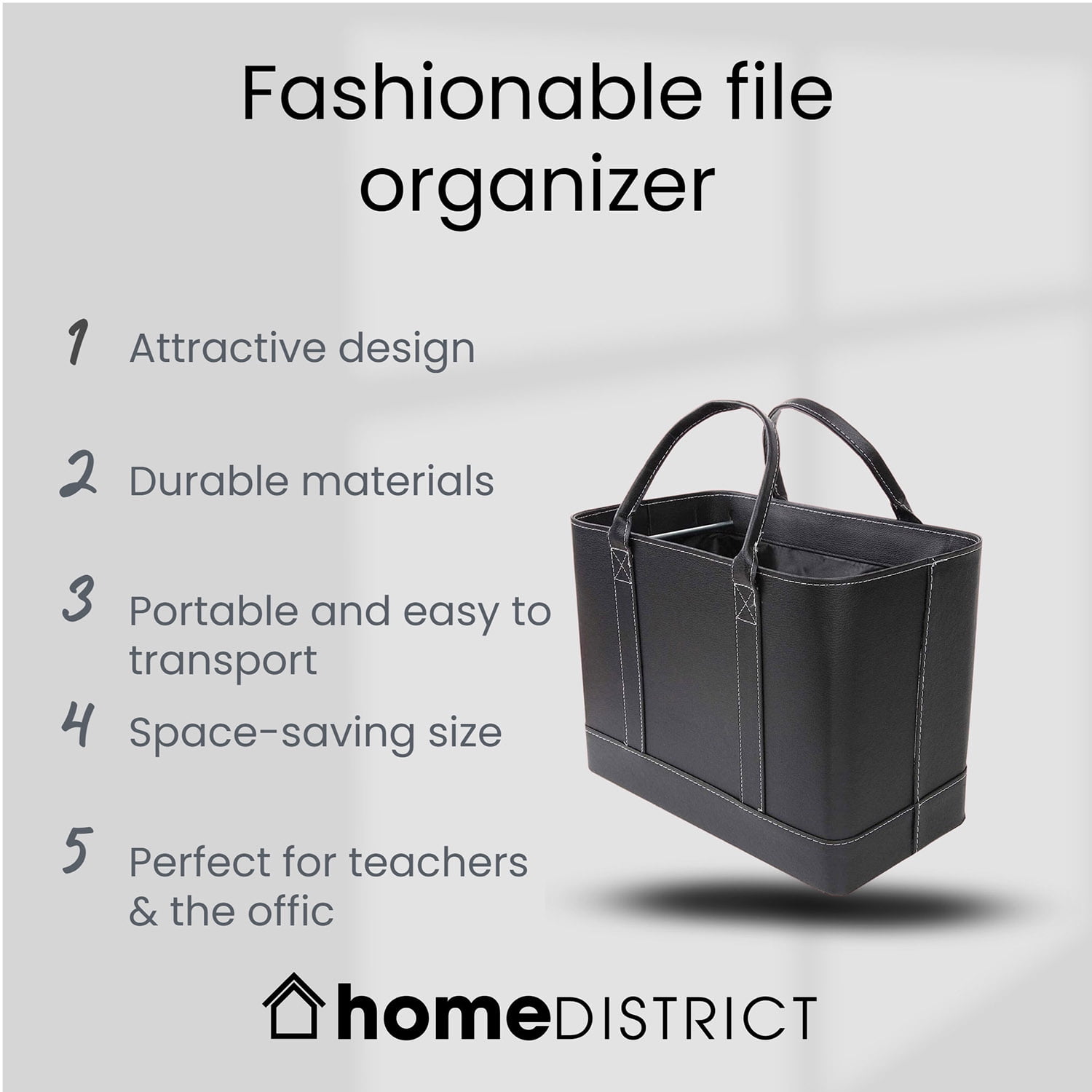 HOME DISTRICT Chic File Organizer Tote - Important Document Organizer Bag, Portable File Box with Handle, Black - Image 3