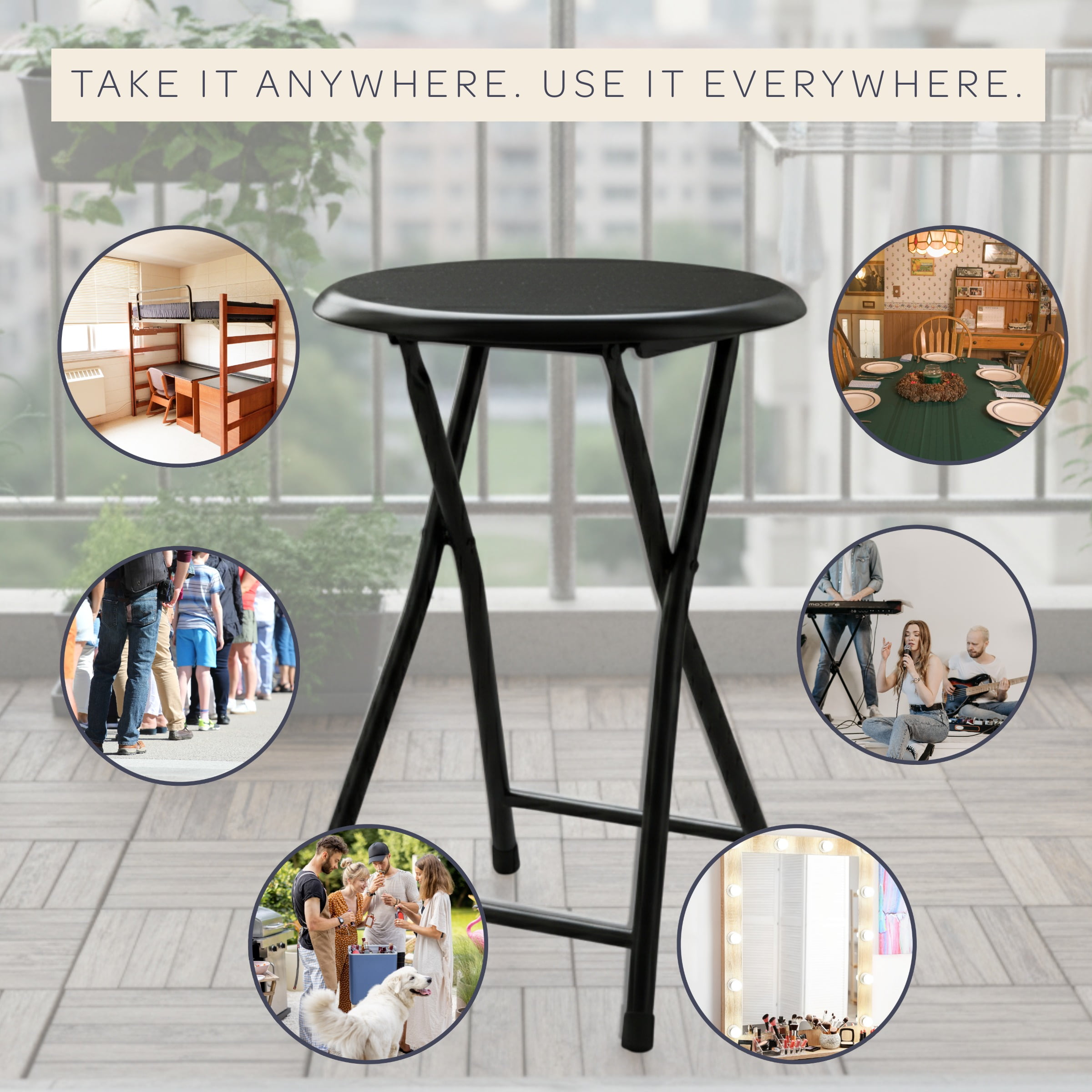 Lavish Home Backless 18-Inch Folding Stool with 225lb Capacity (Black) - Image 8