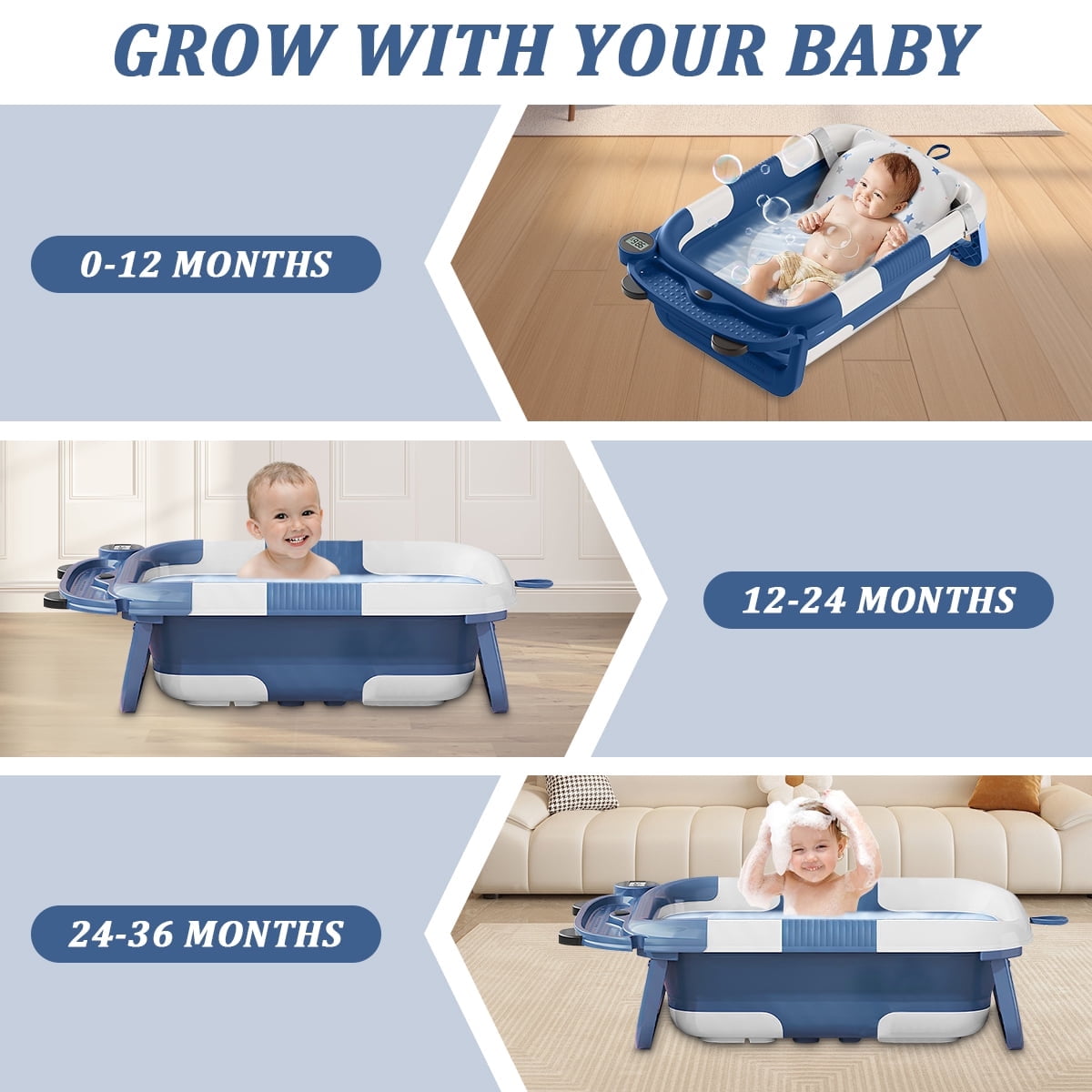 Foldable Baby Bathtub Portable Infant Baby Bath Tub with Thermometer and Shower Hole(Blue+ Pad) - Image 10