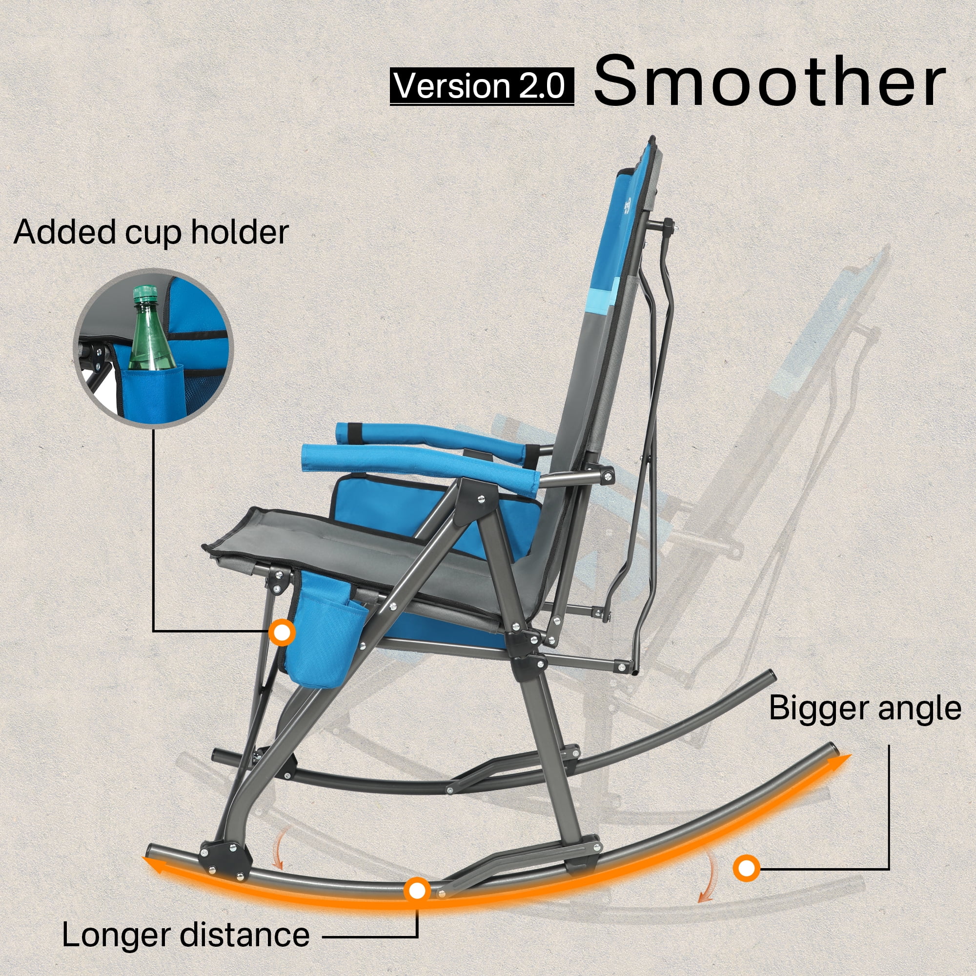PORTAL Folding Rocking Camping Chair, Portable Oversized Outdoor Rocker with High Back Hard Armrests, Supports 300 lbs, Blue - Image 7