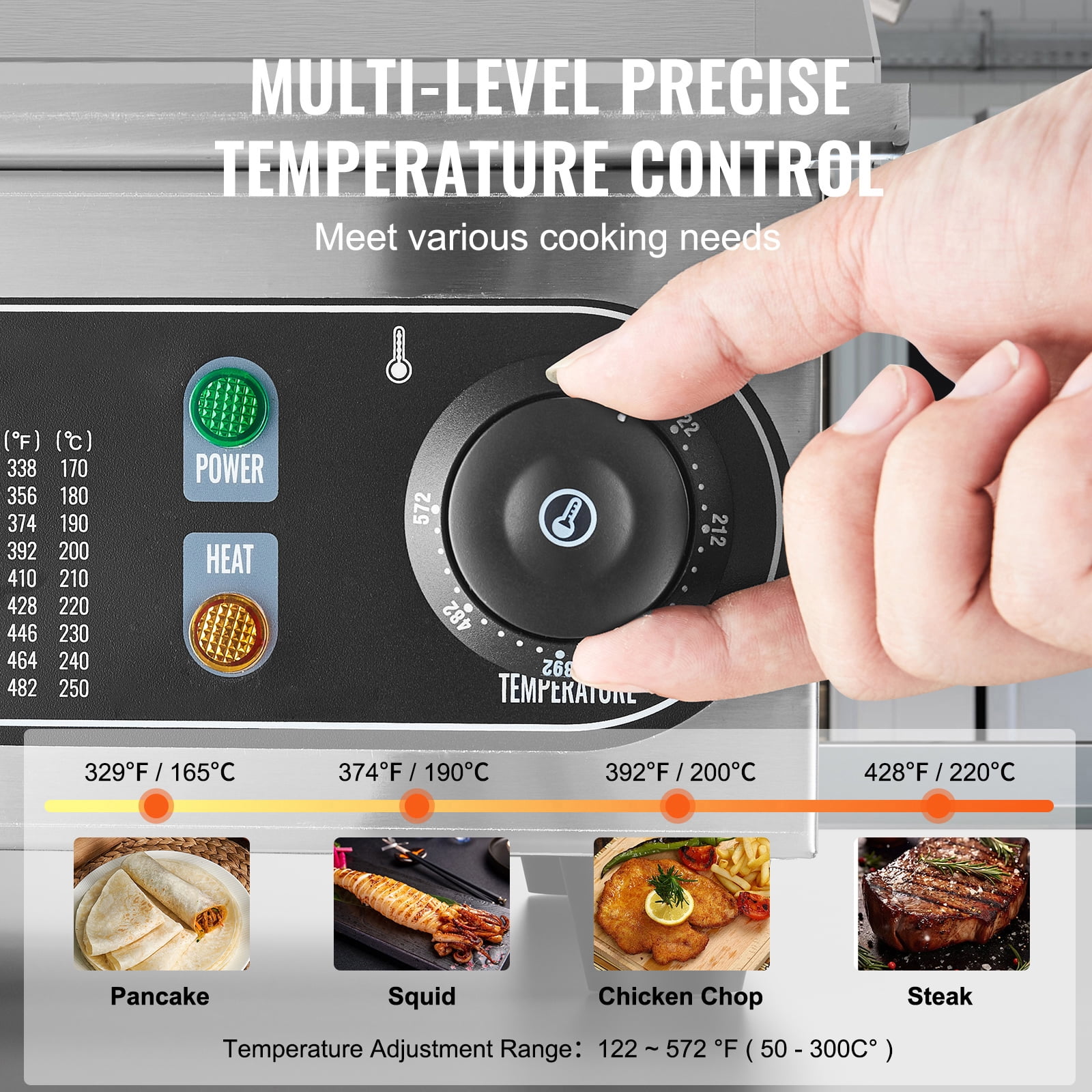 KFFKFF 30" Professional Electric Griddle, 2800W Tabletop Flat Grill, Temperature Range 122℉-572 ℉, Dimensions 28.74 x 15.75 x 0.39in, Stainless Steel Grill Including 2 Shovels and 2 Brushes - Image 7