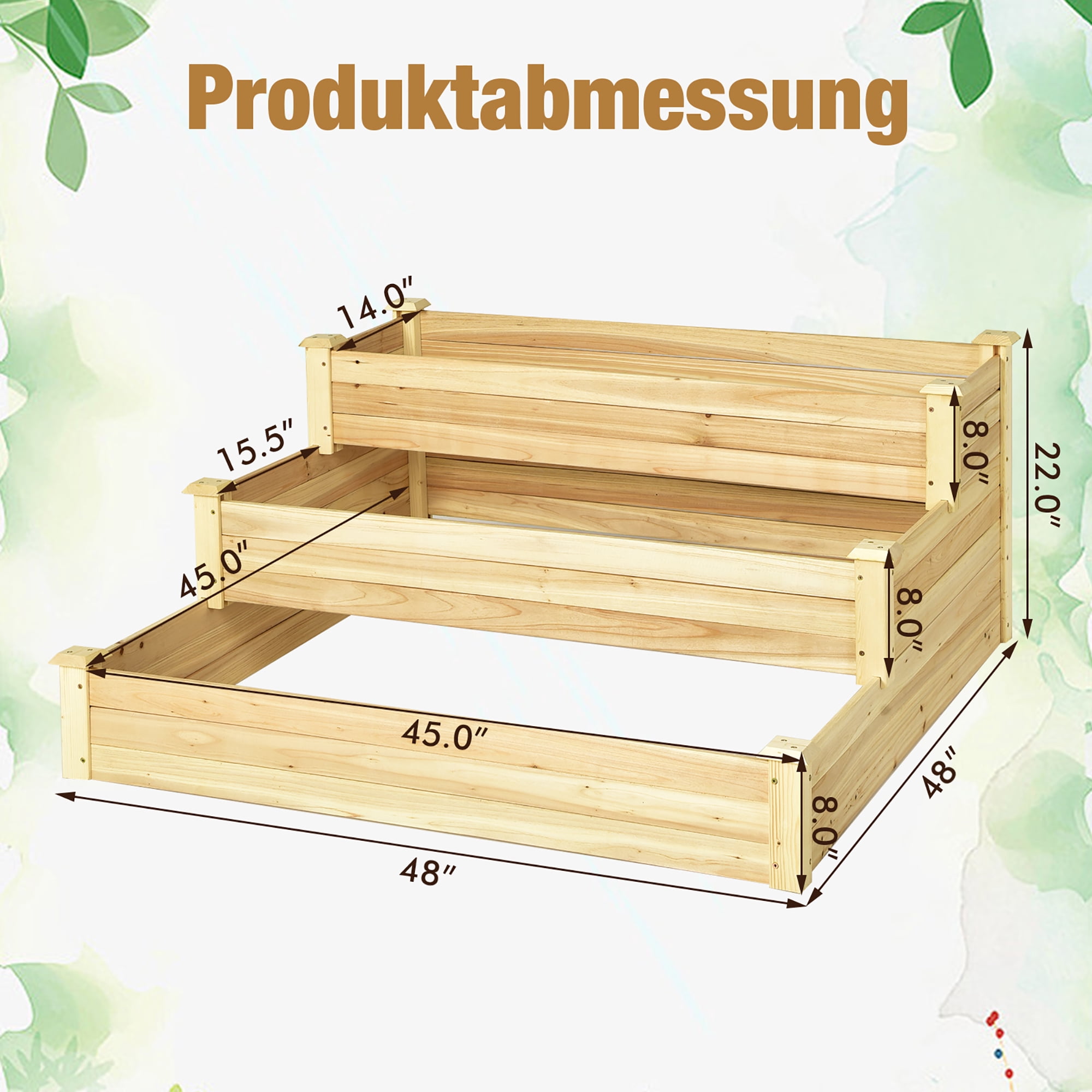 Costway 3-Tier Raised Garden Bed Wood Planter Kit for Flower Vegetable Herb 48x 48x 22in - Image 6