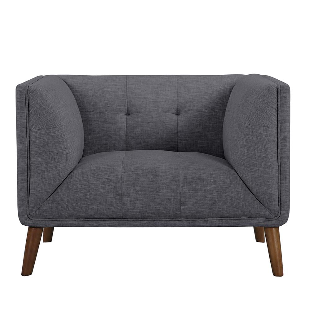 Hudson Gray Button-Tufted Sofa Chair Linen Fabric Walnut Legs - Image 2