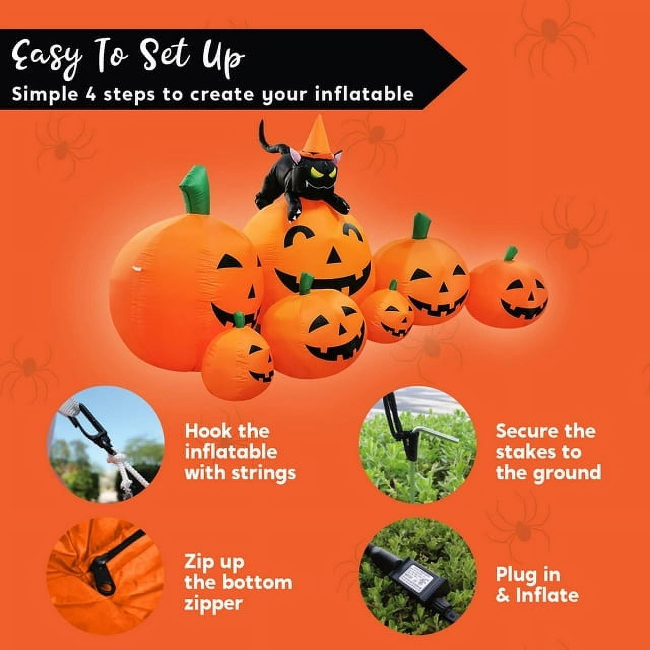 Joyfy 7 ft Halloween Inflatable Long Pumpkin with Witch's Cat Decorations Inflatables with Build-in LEDs,Halloween Decor Outdoor Blow Up Yard Decorations - Image 3