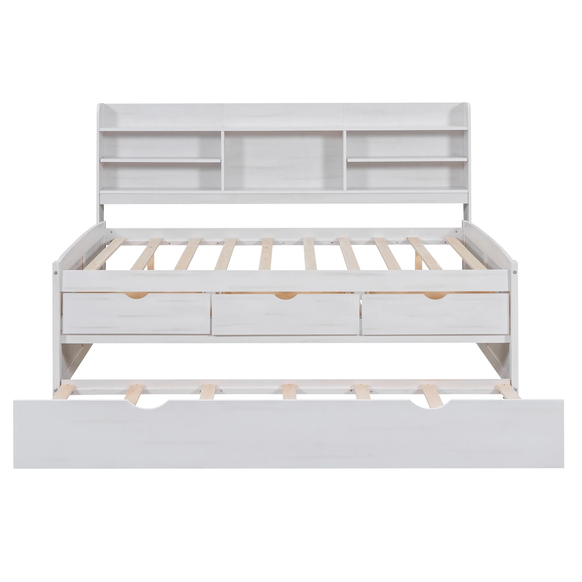 Euroco Wood Full Size Daybed with Shelf, Trundle and Drawers, Wood Captain Platform Bed with Staorage, 3 Drawers and Trundle, White - Image 12