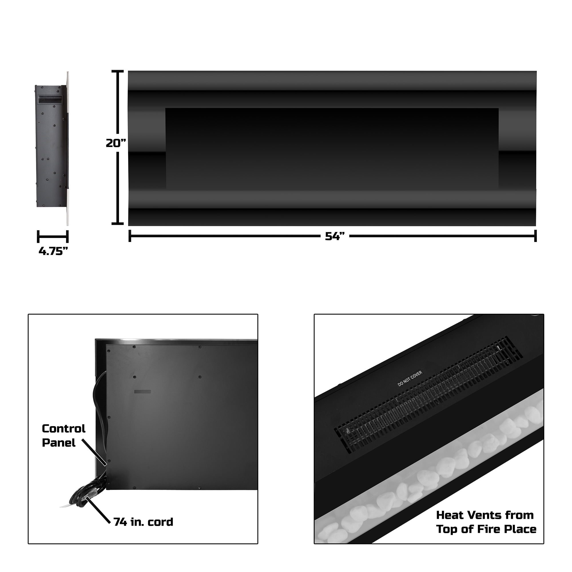 Northwest 54-inch Modern Wall-Mount Electric Fireplace with Remote (Black) - Image 4