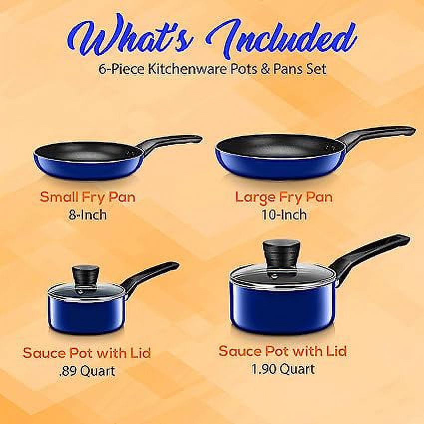 SereneLife 6-Piece Set Black Non-Stick Coating Inside Pots & Pans Basic Kitchen Cookware, Blue - Image 4