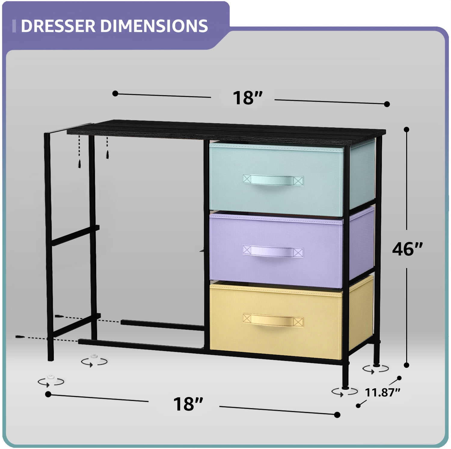 Sorbus Dresser with 5 Drawers -(Pastel/Black) - Image 6