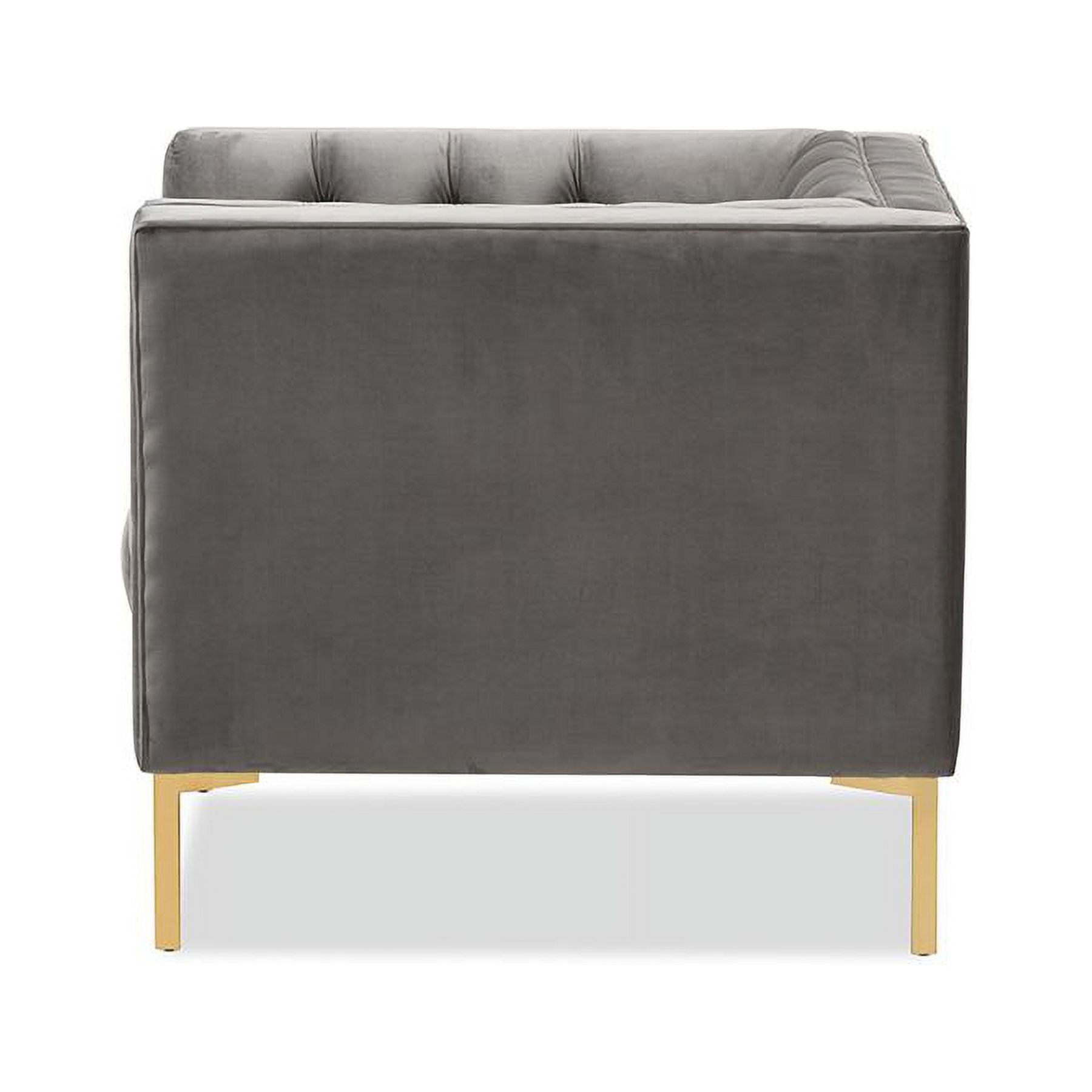 Baxton Studio Zanetta Luxe and Glamour Grey Velvet Upholstered Gold Finished Lounge Chair - Image 8