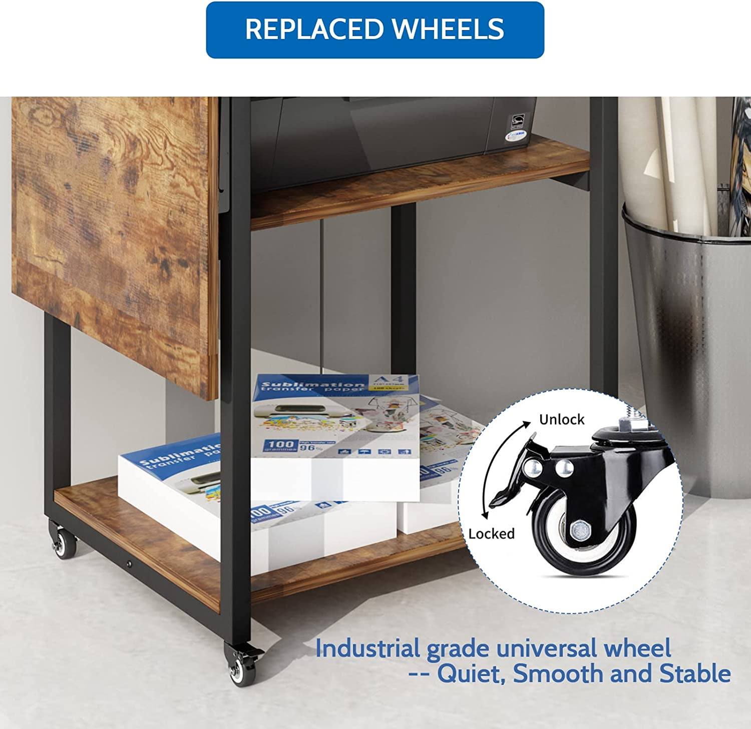 Natwind 3 Tier Movable Heat Press Table Foldable Heat Transfer Machine Stand Heavy Duty Rolling Workbench with Folding Table for DIY Sublimation Transfer Machine Metal Shelf Storage Organization - Image 8