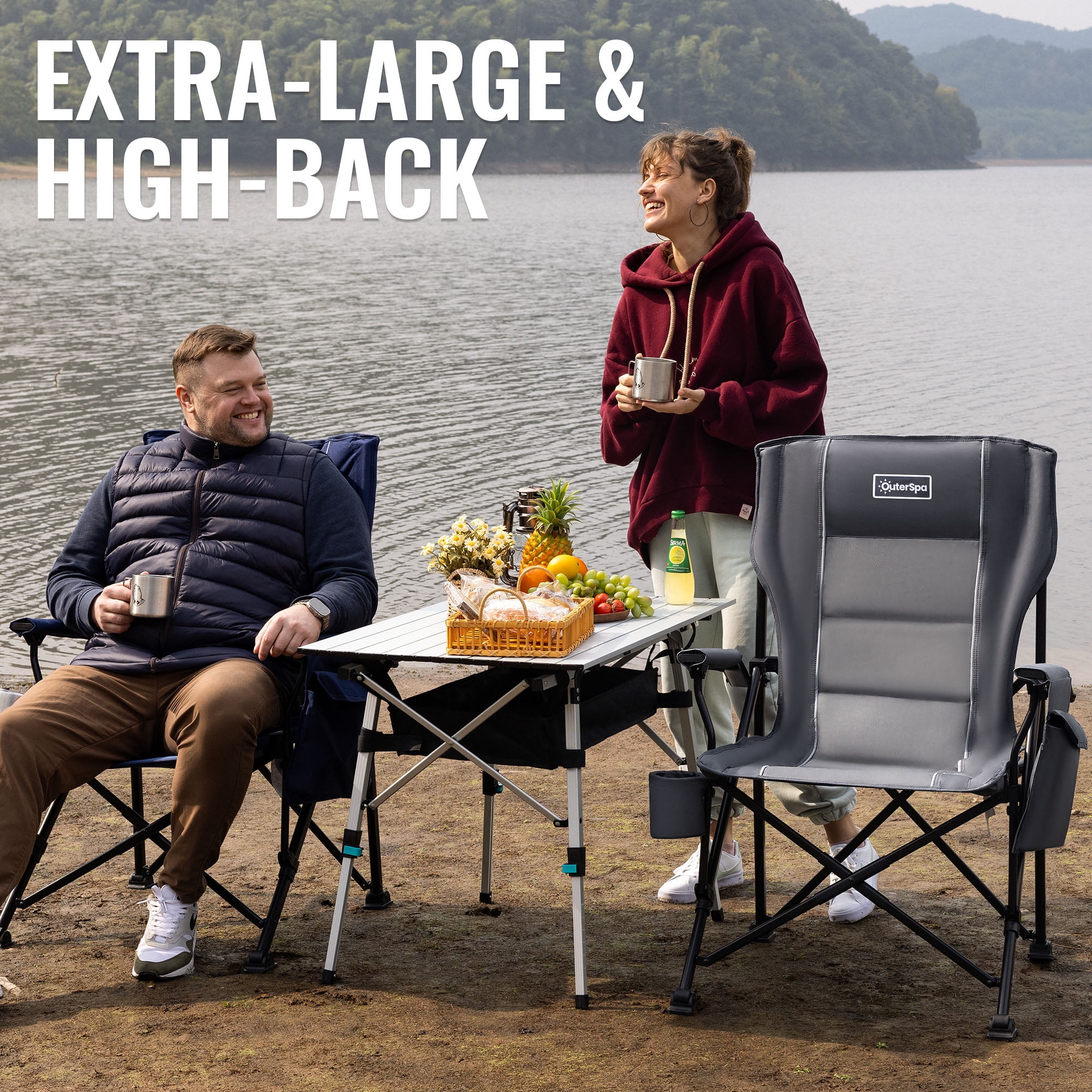OuterSpa Oversized Camping Chair Big and Tall Camping Chair Compact Portable Camping Chair with Carry Bag High Back Padded Camping Chair Comfortable Heavy Duty Camping Chair, Support 500 lbs - Image 2