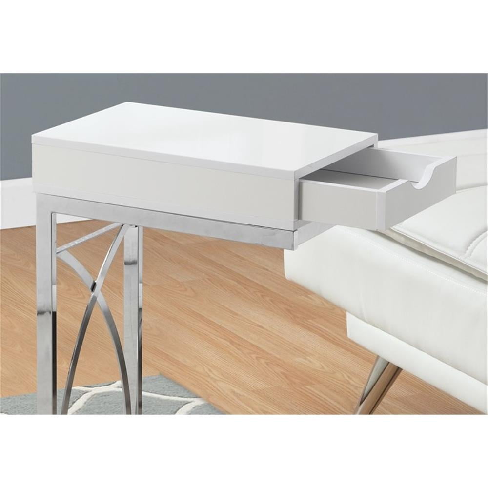 Accent Table C-shaped End Side Snack Bedroom Metal Glossy White - Image 2