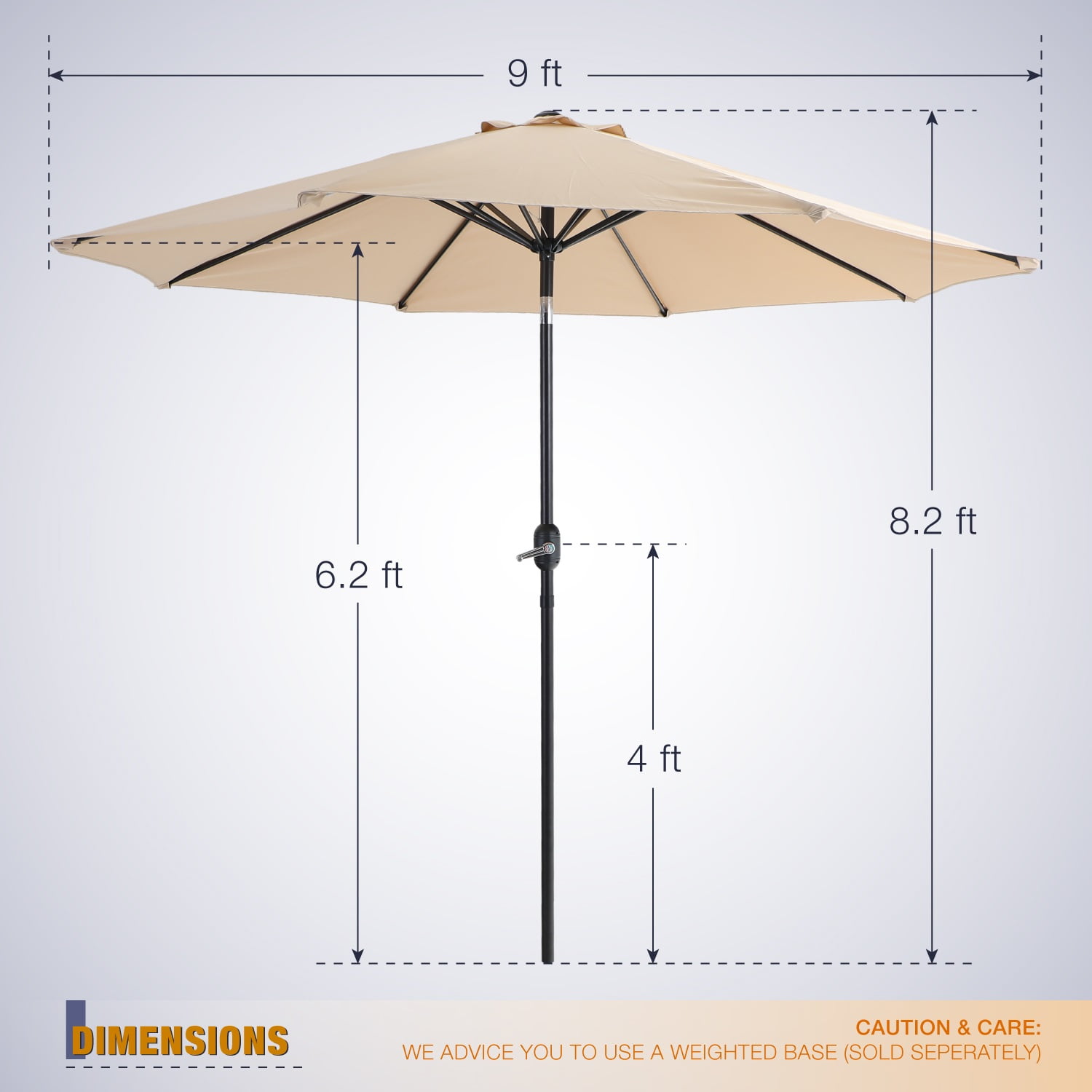 MF Studio 9ft Patio Umbrella with 8 Sturdy Ribs with Push Button Tilt/Crank Outdoor Market Table Umbrellas Beige - Image 5