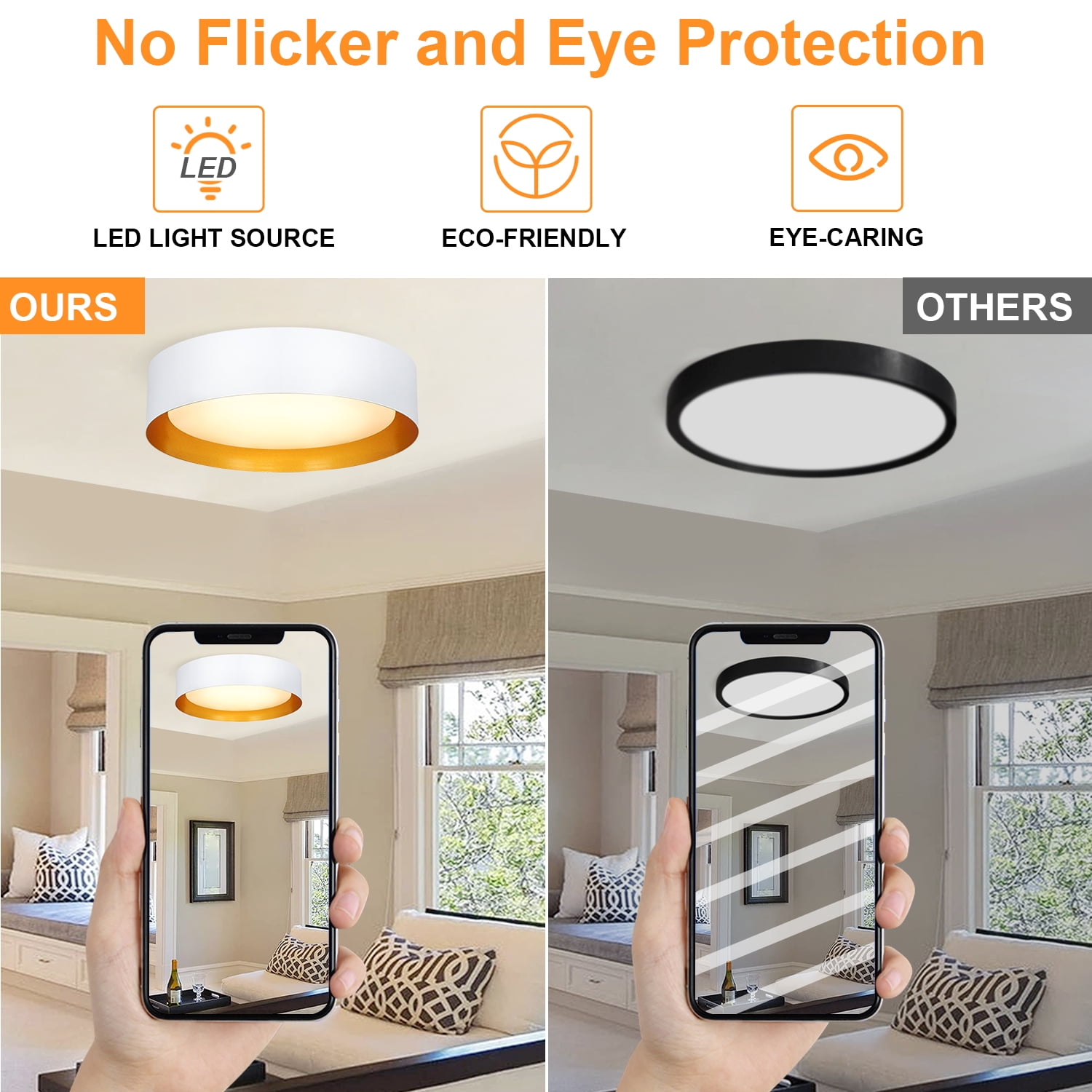 Depuley 15" 1 Light LED Flush Mount Ceiling Light Modern Dimmable Close to Ceiling Light for Living Room Bedroom Kitchen Dining, Matte White with Gold Inside, Bulb Included - Image 6