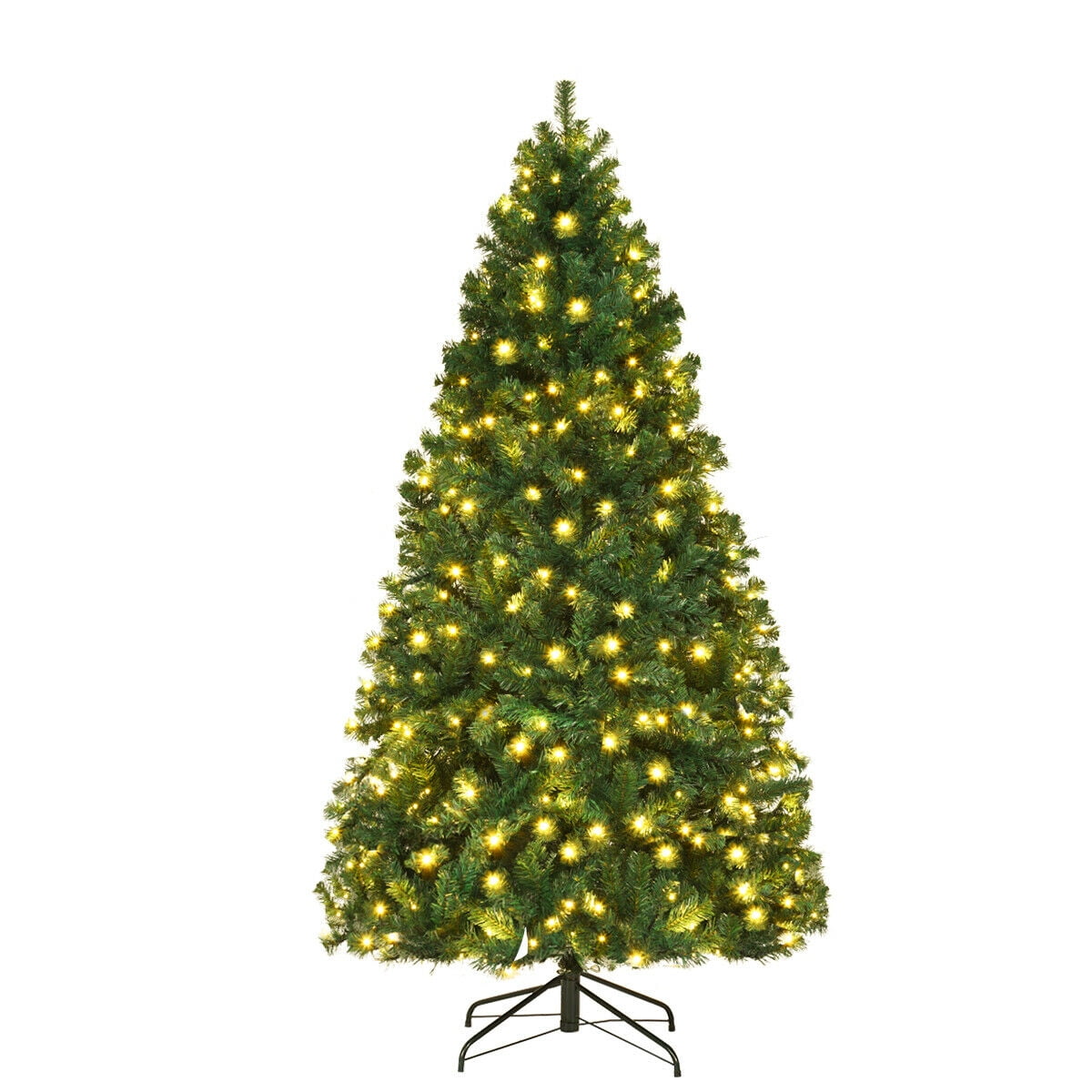 Gymax Pre-Lit PVC 7' Artificial Christmas Tree Hinged LED Lights Metal Stand - Image 4