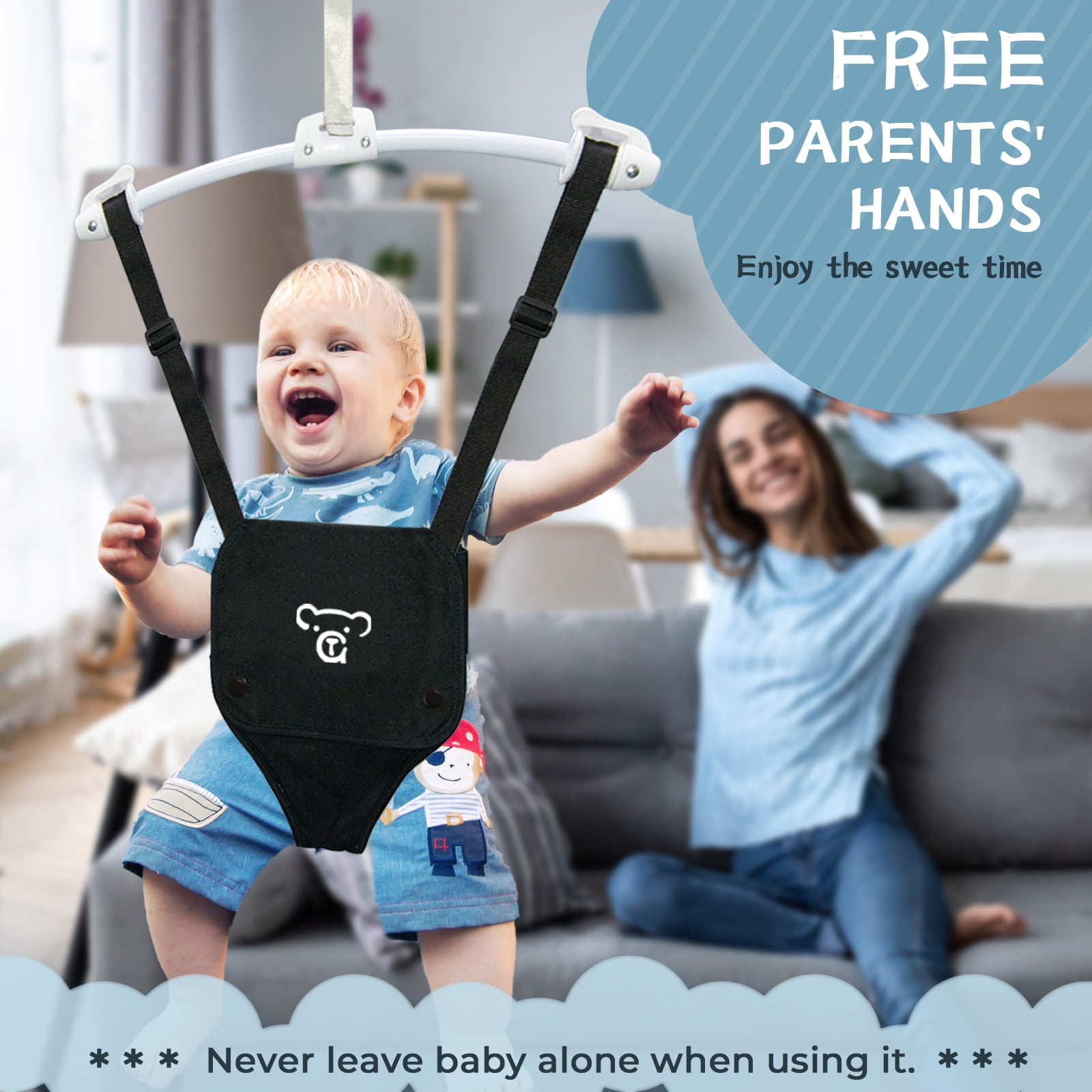 Baby Jumper with Stand, Baby Bouncer&Baby Jumper Activity Center, Baby Exerciser for Girl/Boy, Infant Ideal Gift, White - Image 2