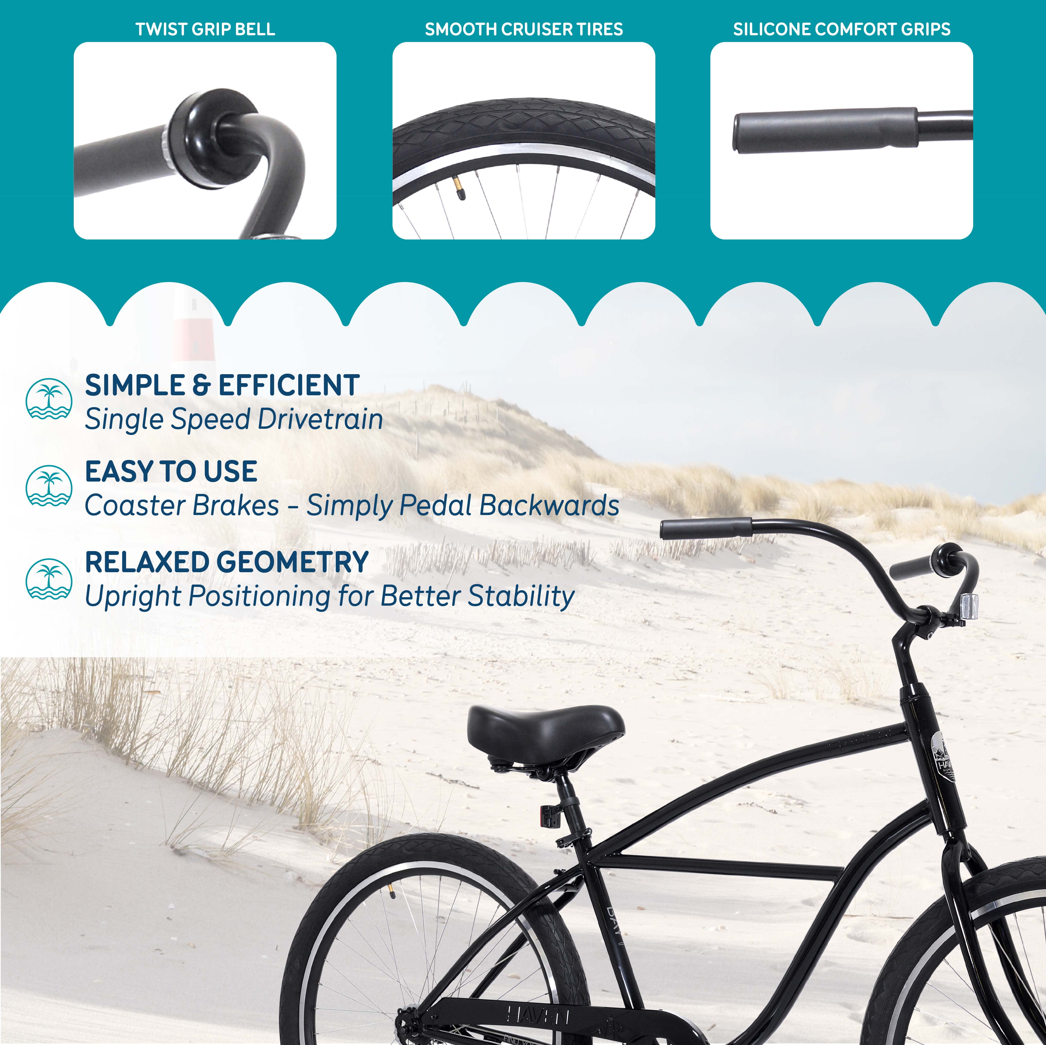26" Haven Bay 1 Step-Over Beach Cruiser Bicycle, Gloss Total Eclipse - Image 5