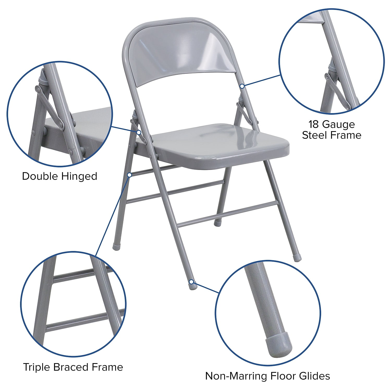Flash Furniture 4 Pack HERCULES Series Triple Braced & Double Hinged Gray Metal Folding Chair - Image 7