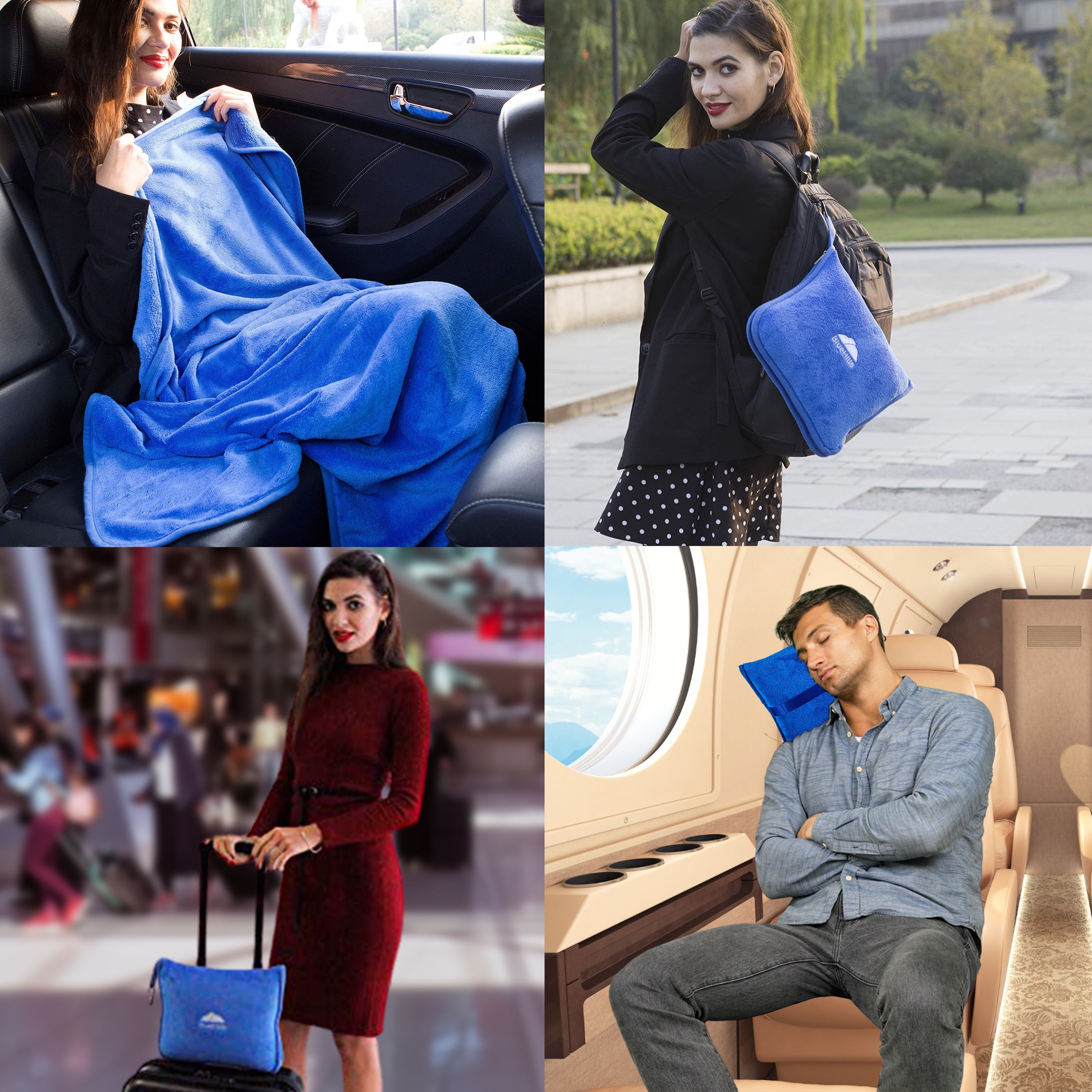 BlueHills Premium Soft Travel Blanket Pillow Airplane Throw 2-Pack -Royal Blue - Image 5