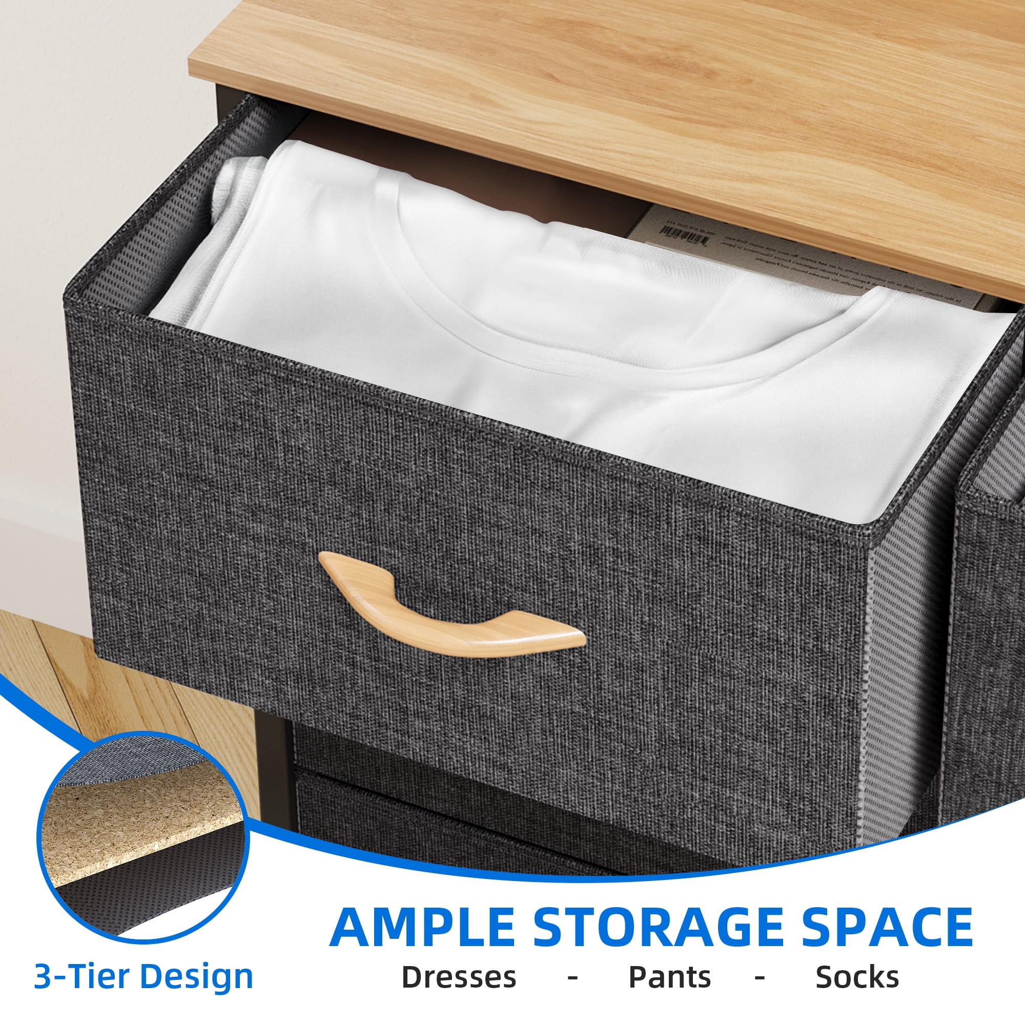 Dextrus 8 Drawer Dresser, Fabric Dressers for Bedroom with Easy Pull Fabric Bins Cool Gray - Image 3