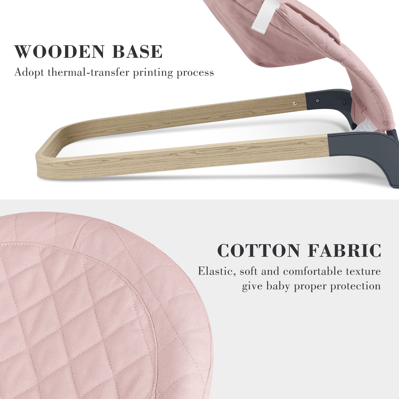 ANGELBLISS Baby Bouncer, Portable Bouncer Seat for Babies, Infants Bouncy Seat with Mesh Fabric, Natural Vibrations (Pink)(0-9month) - Image 6