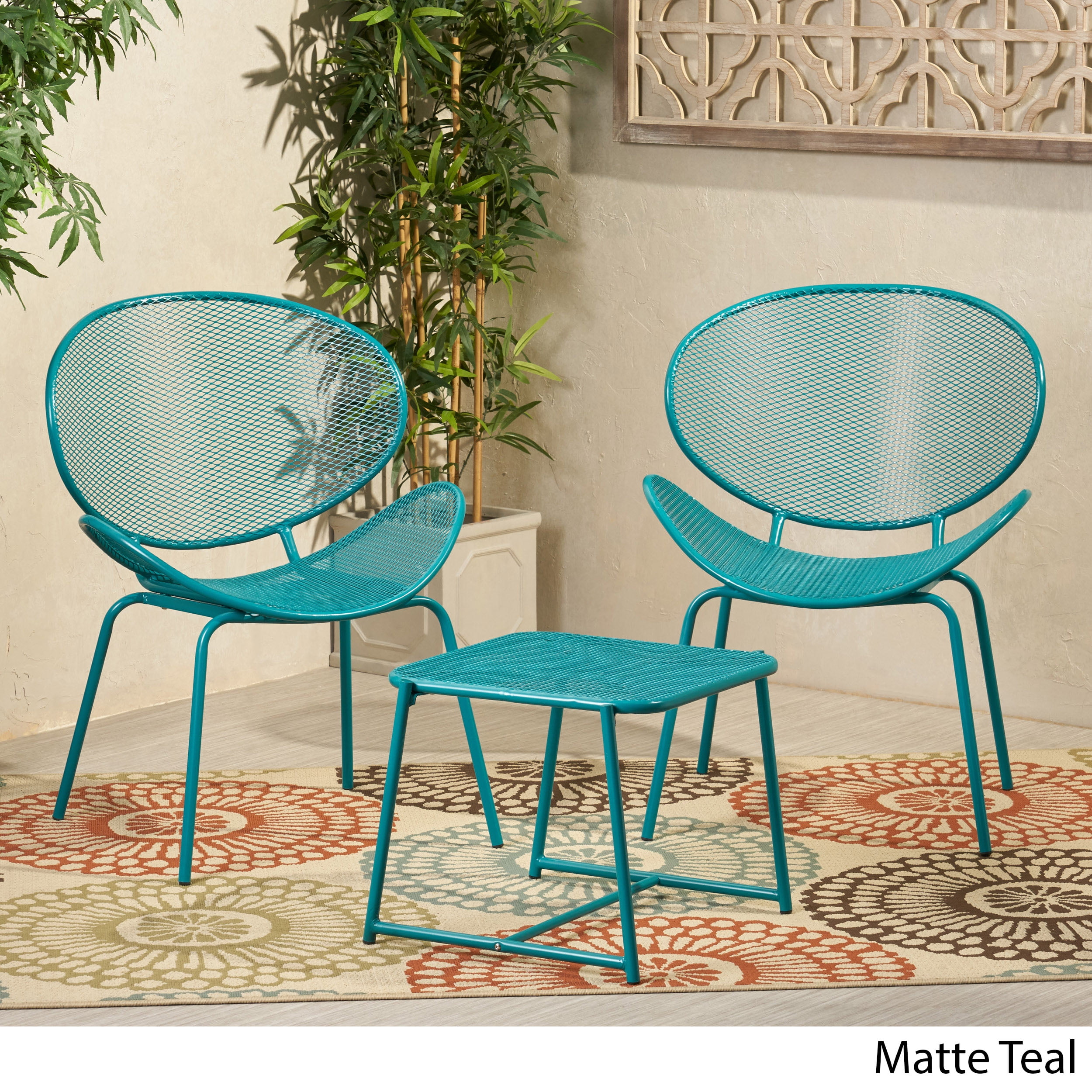 Noble House Elloree 3 Piece Outdoor Conversation Set in Matte Teal - Image 3