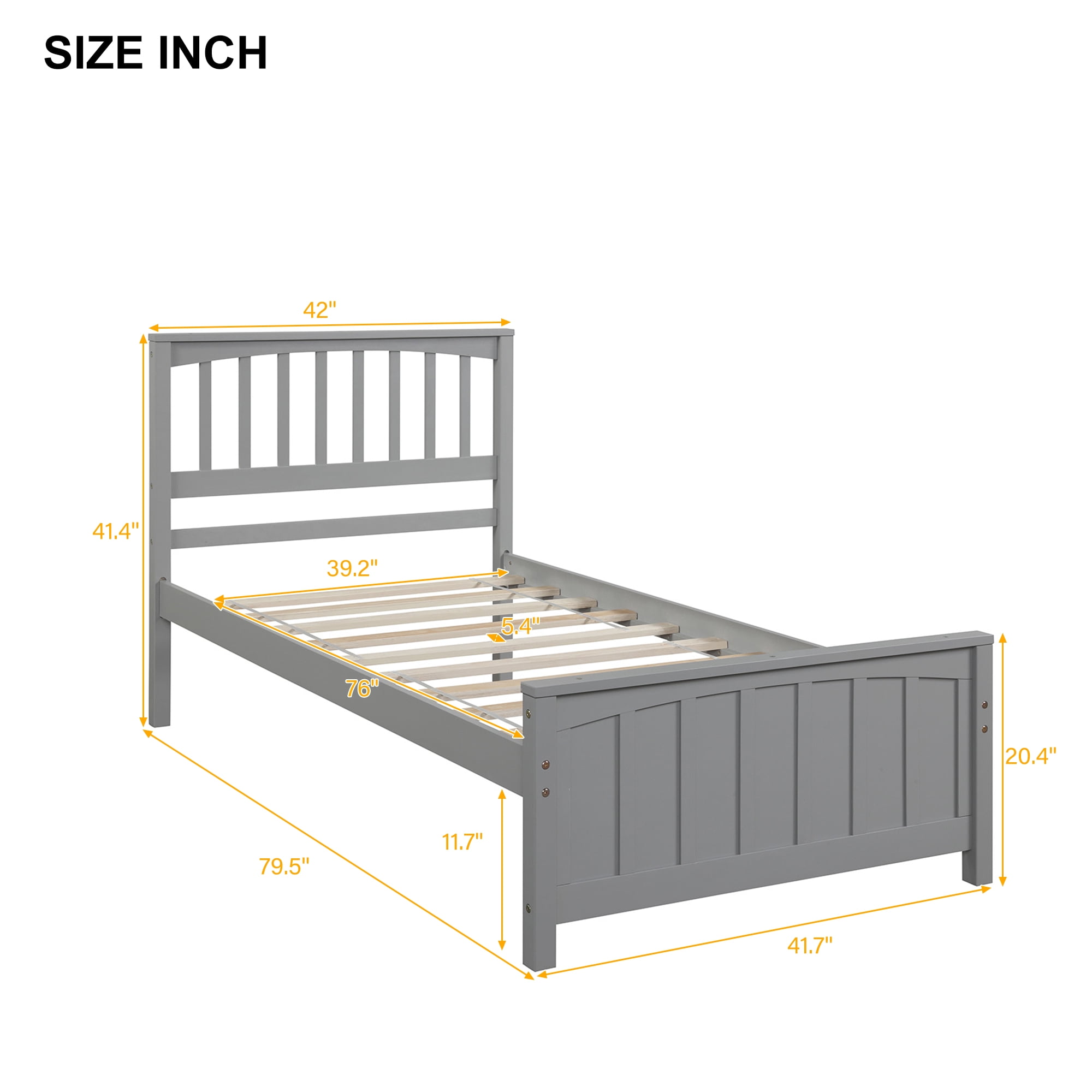 Gewnee Twin Platform Bed,Solid Wood Platform Bed Frame with Headboard&Footboard,Gray - Image 7