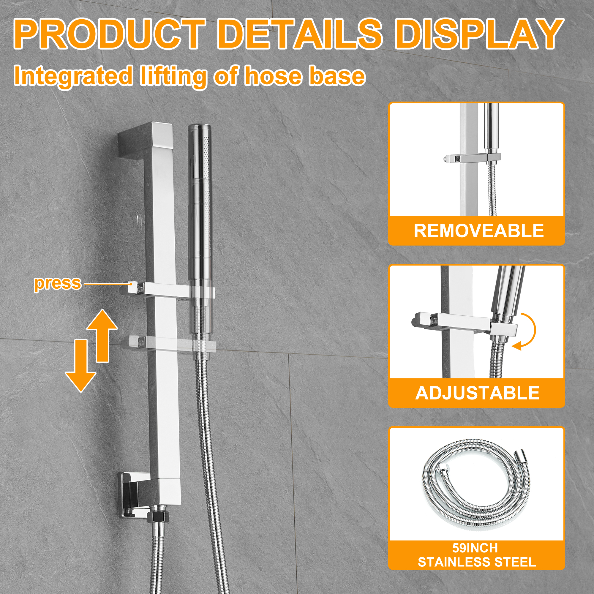 BESy 12 inch Polished Chrome Shower System Rain Shower Head with 2 in 1 Handheld Shower, Rainfall Shower System with Adjustable Slide Bar, Shower Faucet Fixture Combo Set - Image 4