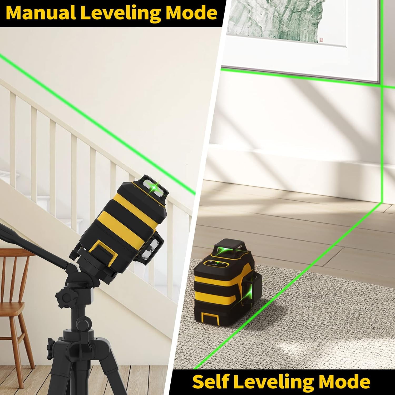 Laser Level, IKOVWUK 3x360° Cross Line Laser for Construction and Picture Hanging, 12 Green Lasers with Self-leveling, 65 ft Vertical & Horizontal Line, Level Tool with 5200 mAh Rechargeable Battery - Image 6