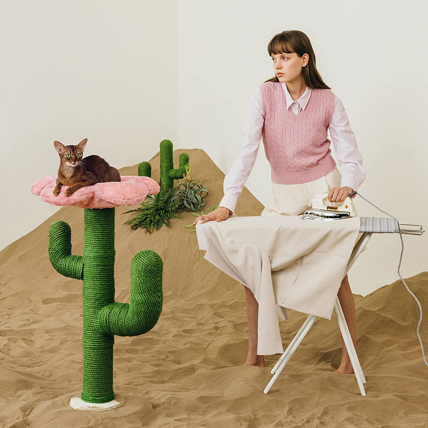 VETRESKA Cat Scratching Posts Cat Tower Tree Cat Scratcher with Hammock Sisal Rope 41.3'' Cactus - Image 8