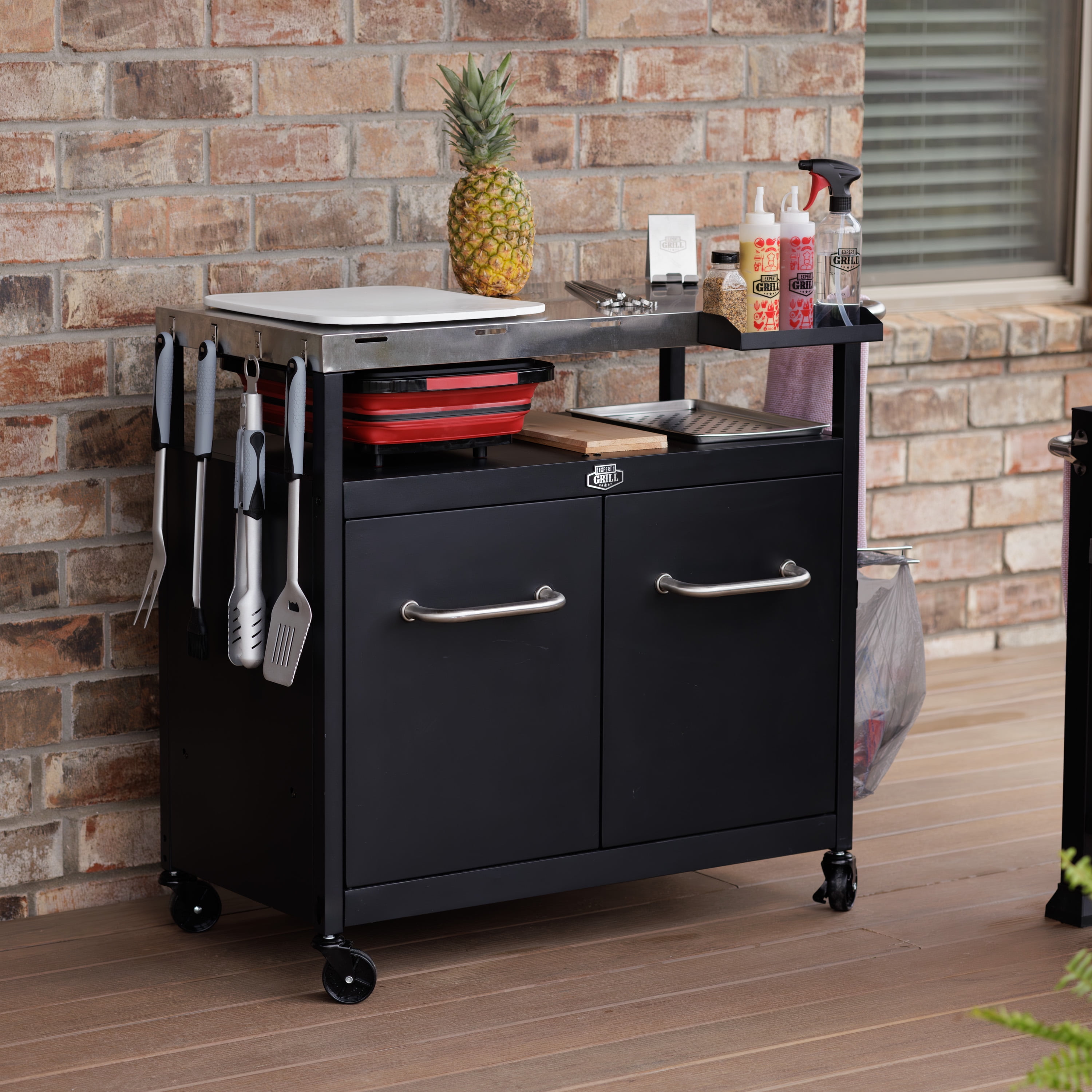 Expert Grill Outdoor BBQ Prep Cart with Wheels, Stainless Steel Top & Storage Shelves - Image 17