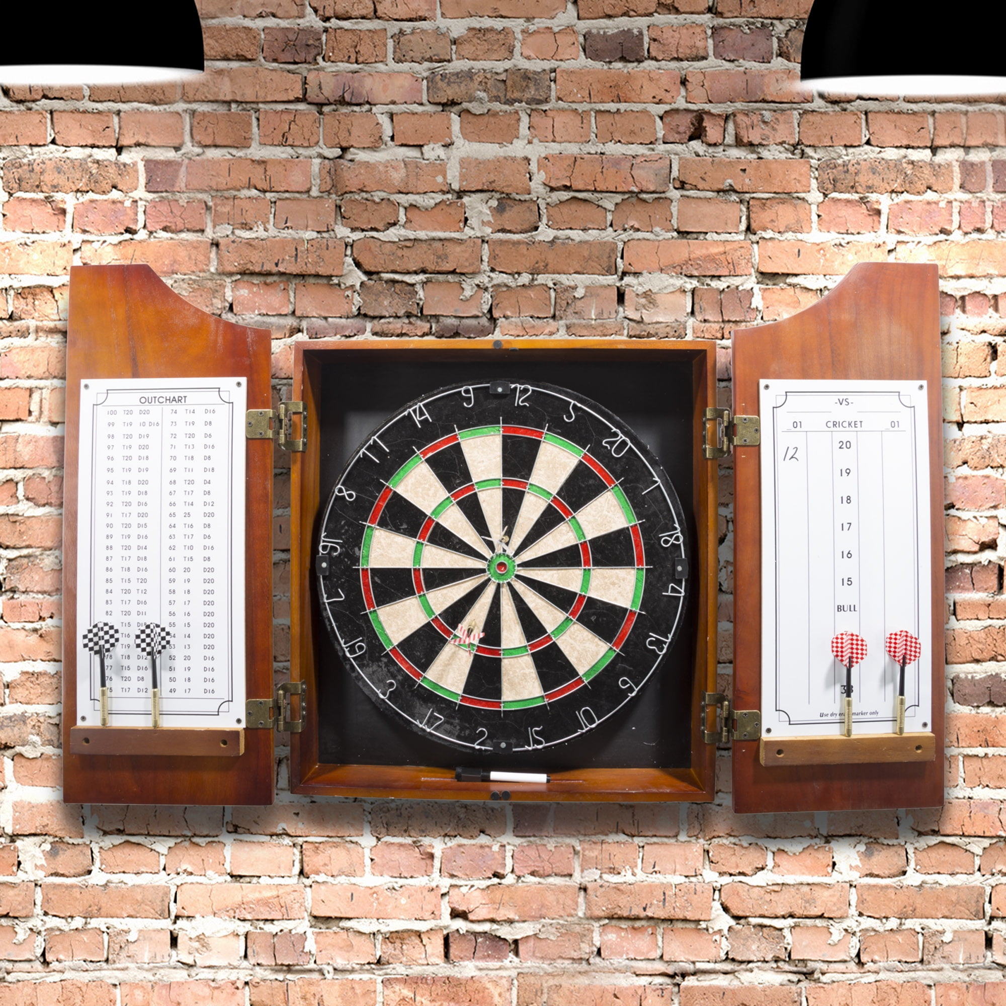 Trademark Games Professional Style Beveled Wood Dart Cabinet with Board and Darts - Image 7