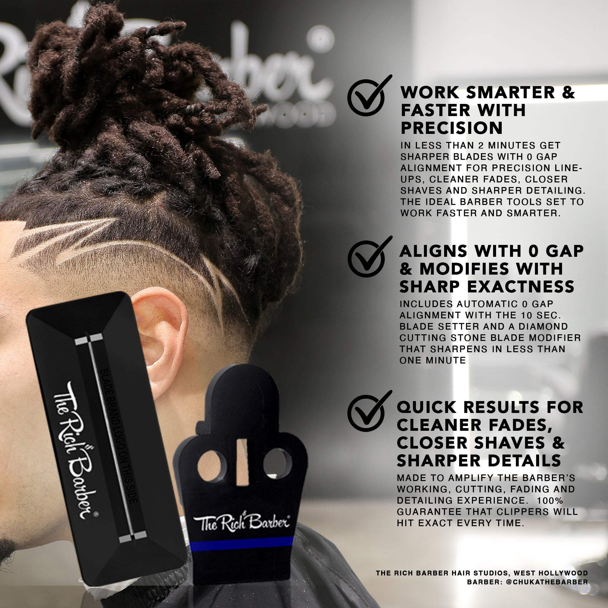 The Rich Barber®10 Second Blade Setter & 1 Minute Blade Modifier Set | Zero Gap Tool & Trimmer Sharpener for Sharper Lines, Cleaner Fades & Precision Detail (Andis Outliners) - Image 2