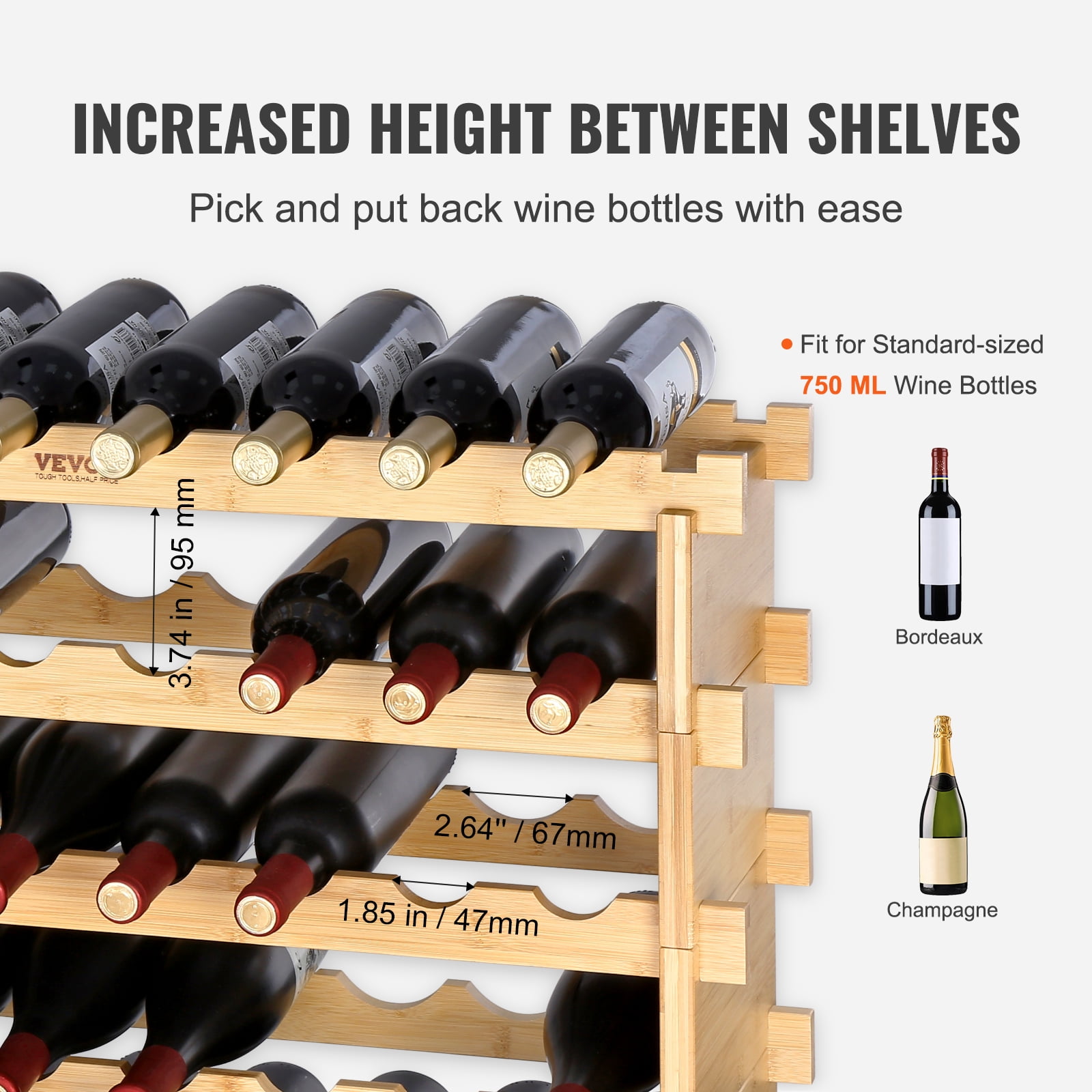 BENTISM Stackable Modular Wine Rack Bamboo Wood Display Shelf 6-Tiers - Image 4