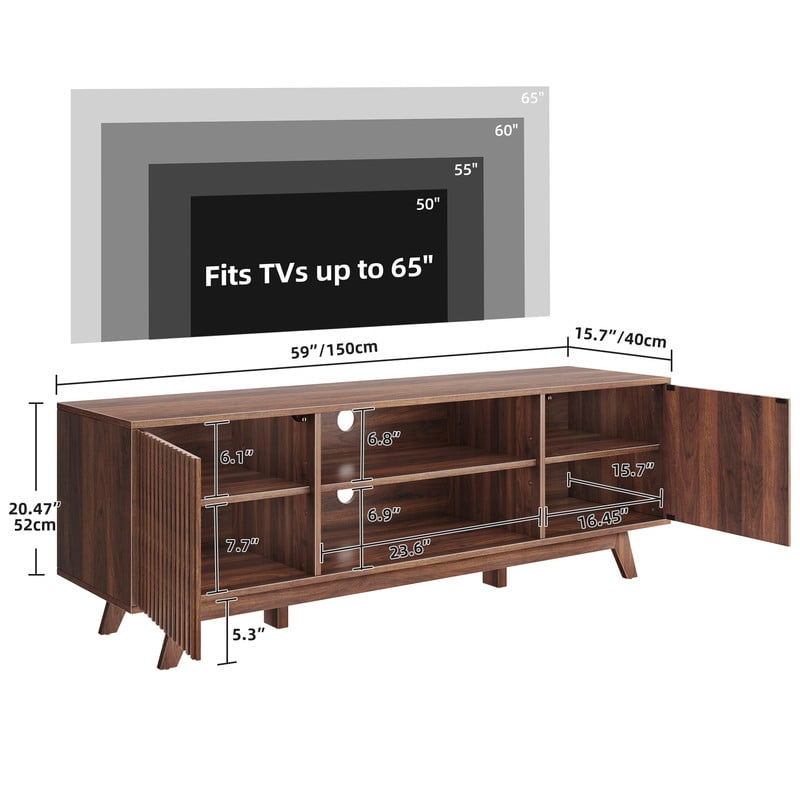 Uforic Farmhouse TV Entertainment Center, LED TV Stand for TVs up to 65 inch, Walnut - Image 5