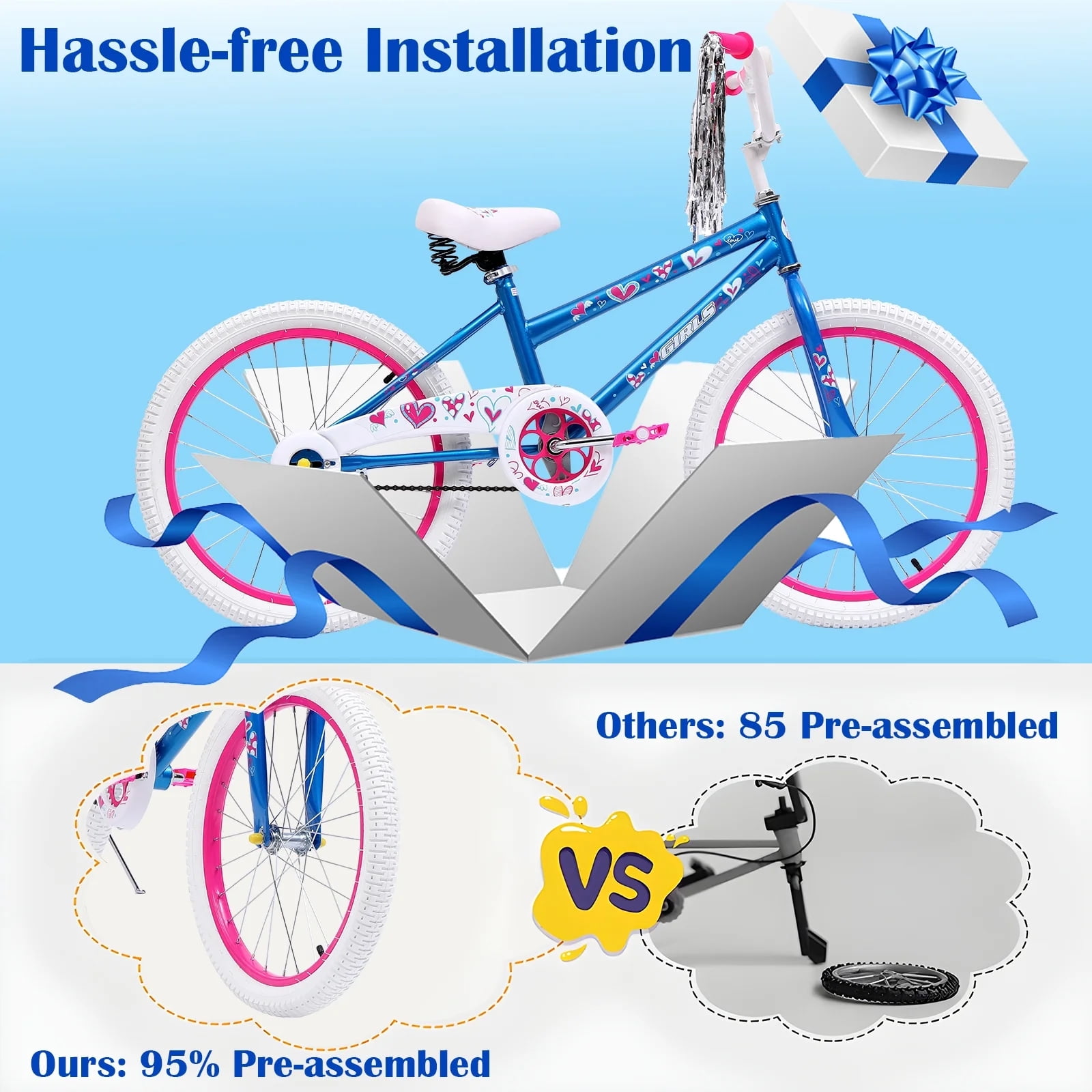 HONGGE 20 in. Girl Kids Bike for Girls Ages 5-12 Years, Blue - Image 3