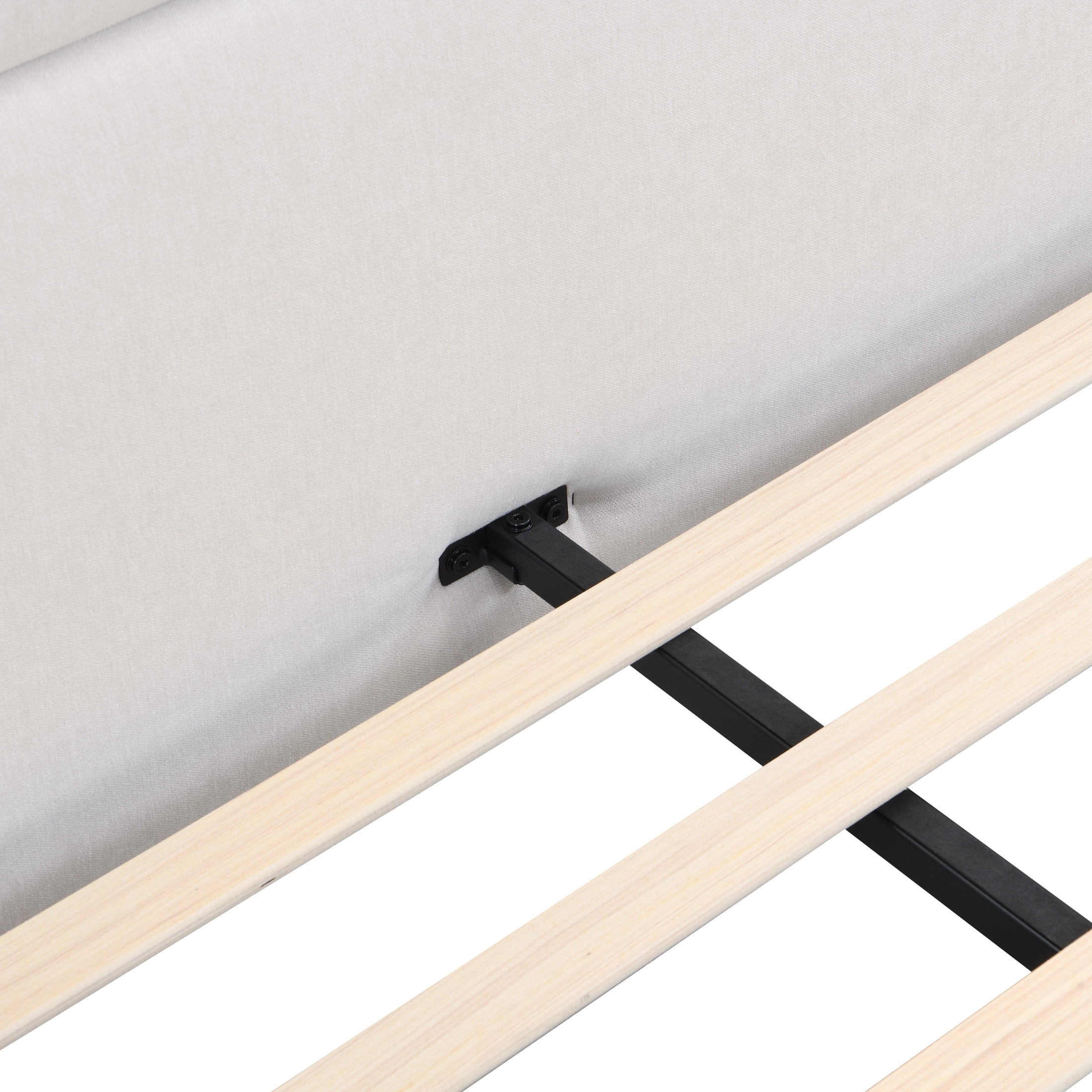 Kian Modern King Bed Frame, Upholstered Platform Bed with Wingback Headboard, Solid Wood Legs, Beige - Image 10