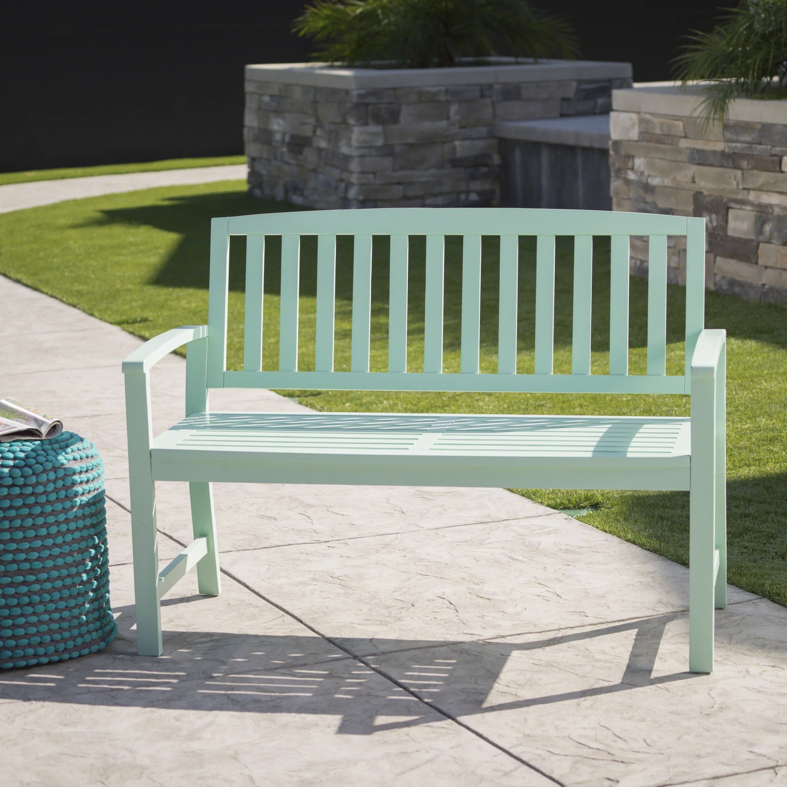 Lilo Outdoor Acacia Wood Bench, Light Mint Finish - Image 2