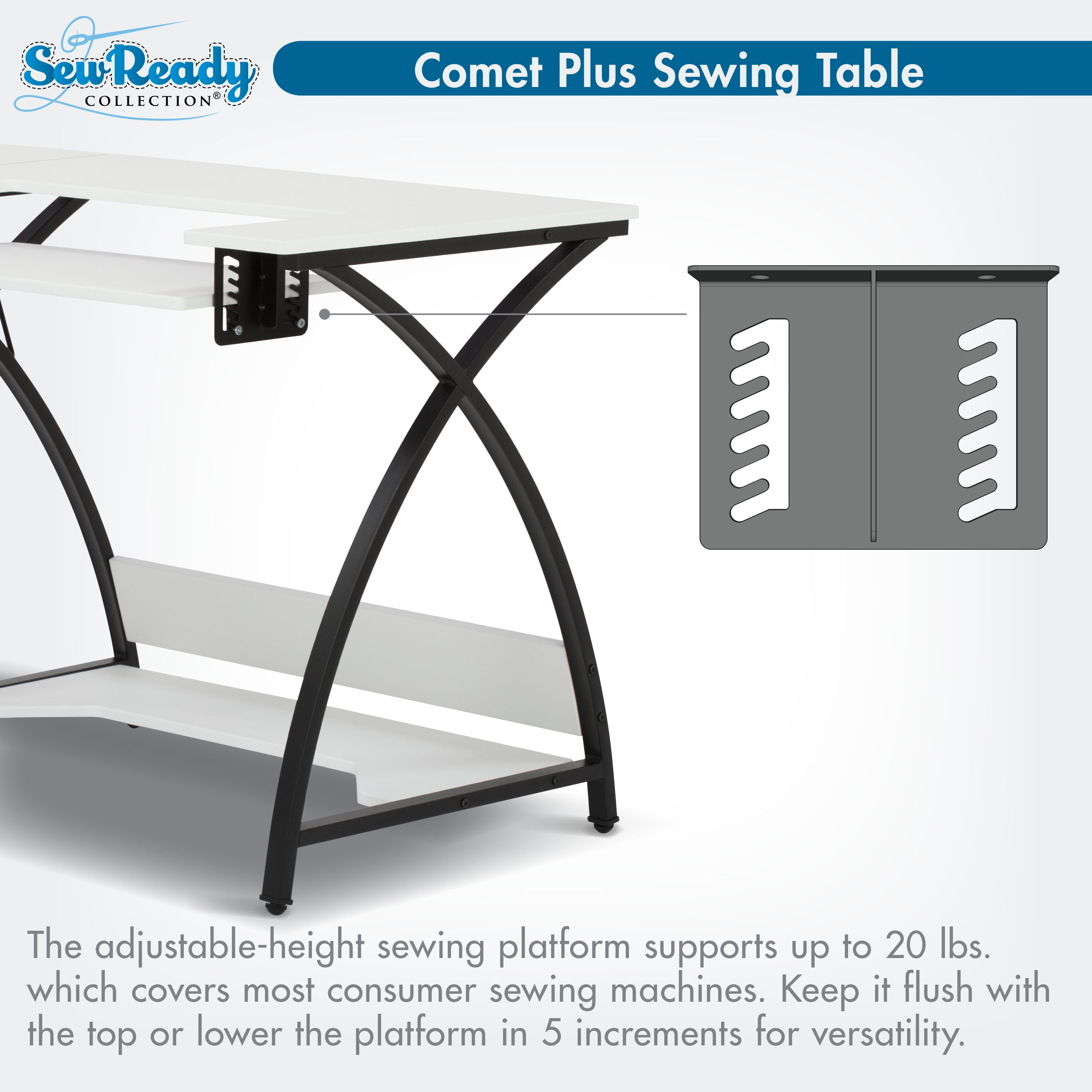 Sew Ready Comet Sewing Table Folding Top Adjustable Platfomr Black/White - Image 5